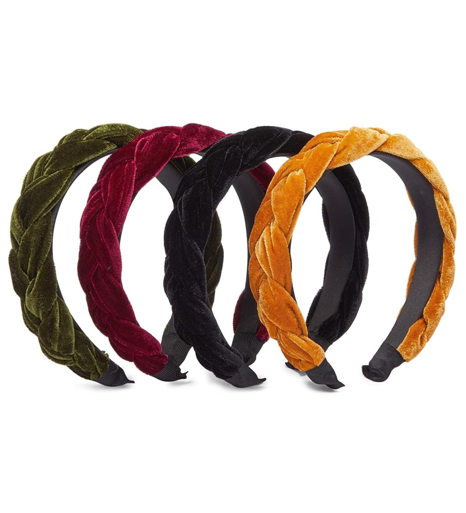Glamlily 4 Pack Velvet Braided Headbands for Women - Wide Non-Slip Padded Hair Accessories (4 Colors) - Buy Online on SooperMarket.com