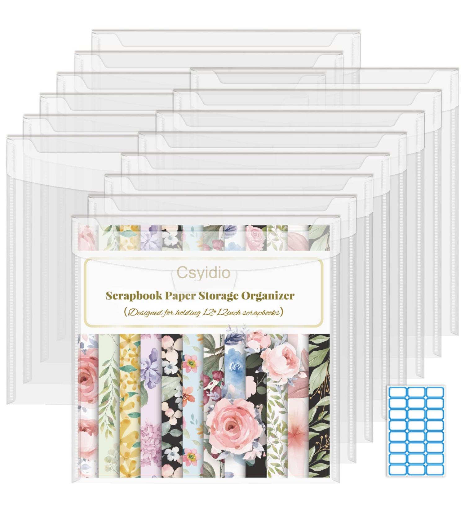Csyidio 14-Piece 12x12 Inch Scrapbook Paper Storage Organizer | Clear with Sealing Design & Large Label Stickers | Holds Scrapbook Paper & Vinyl Paper - Buy Online on SooperMarket.com