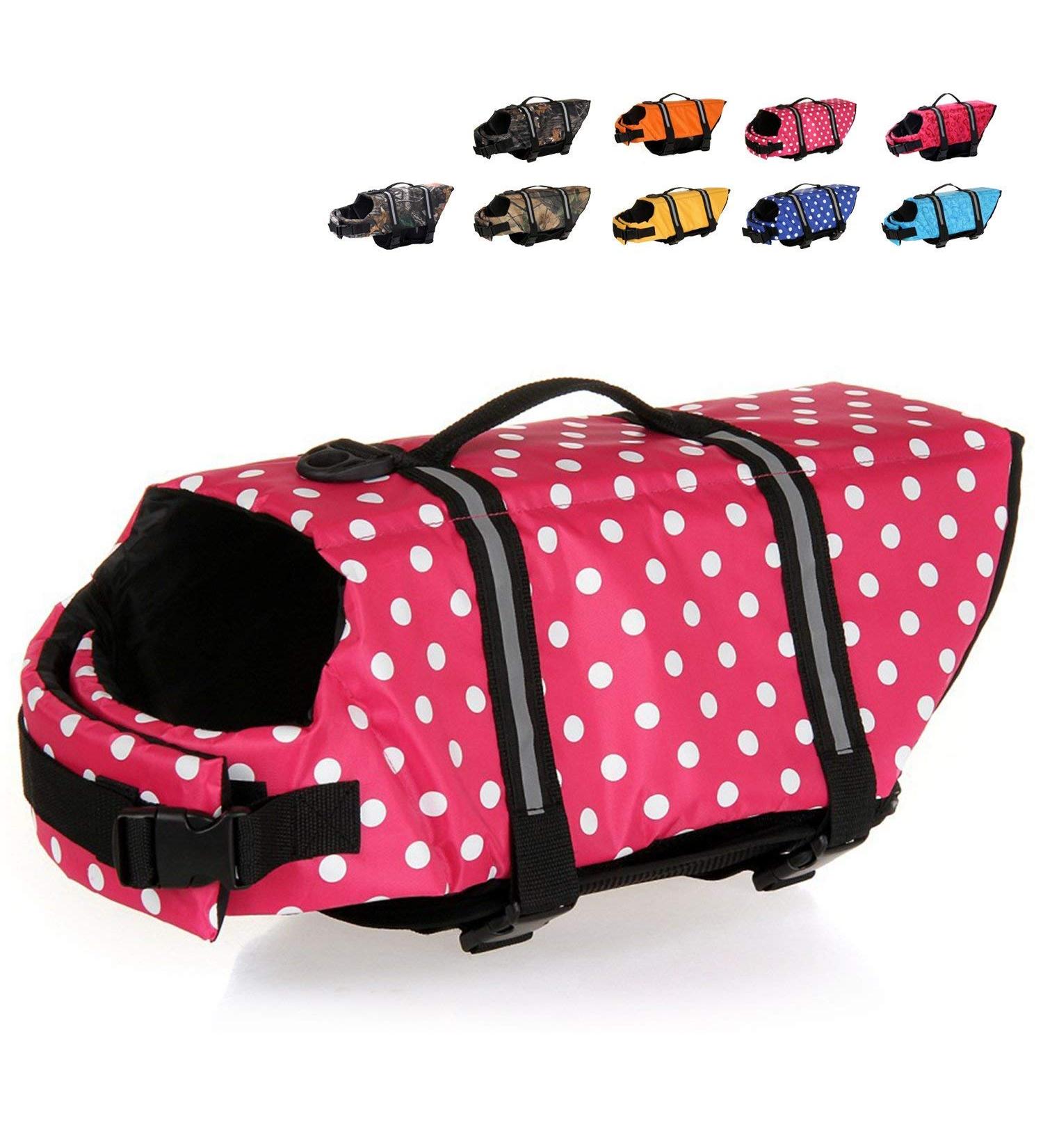 HAOCOO Dog Life Jacket Vest Swimsuit with Reflective Stripes - Pink Polka Dot XL - Buy Online on SooperMarket.com