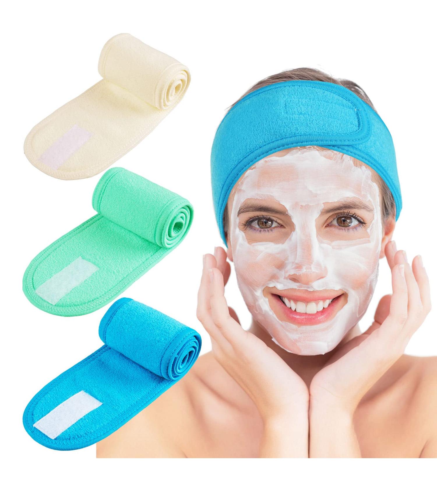 Whaline Spa Facial Headband Make Up Wrap Head Terry Cloth Headband Adjustable Towel for Face Washing Shower Facial Cover 3 Pieces (Blue Green Yellow) - Buy Online on SooperMarket.com