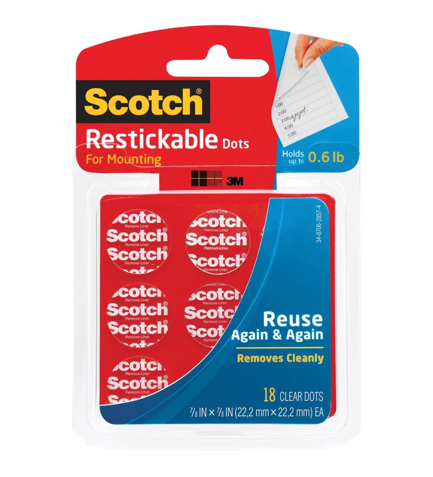 Scotch Mounting Fastening & Surface Protection Restickable Dots 7/8-inch x 7/8-inch Clear 18-Dots (R105) 7/8 Dots 18 Count - Buy Online on SooperMarket.com