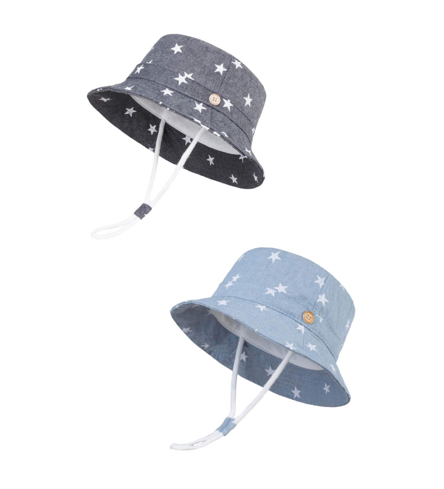 LANGZHEN Beach Sun Protection Hat for Baby Girls | Adjustable Wide Brim Kids Summer Play Hat with Chin Strap | Double Stars Design | 2-4 Years - Buy Online on SooperMarket.com