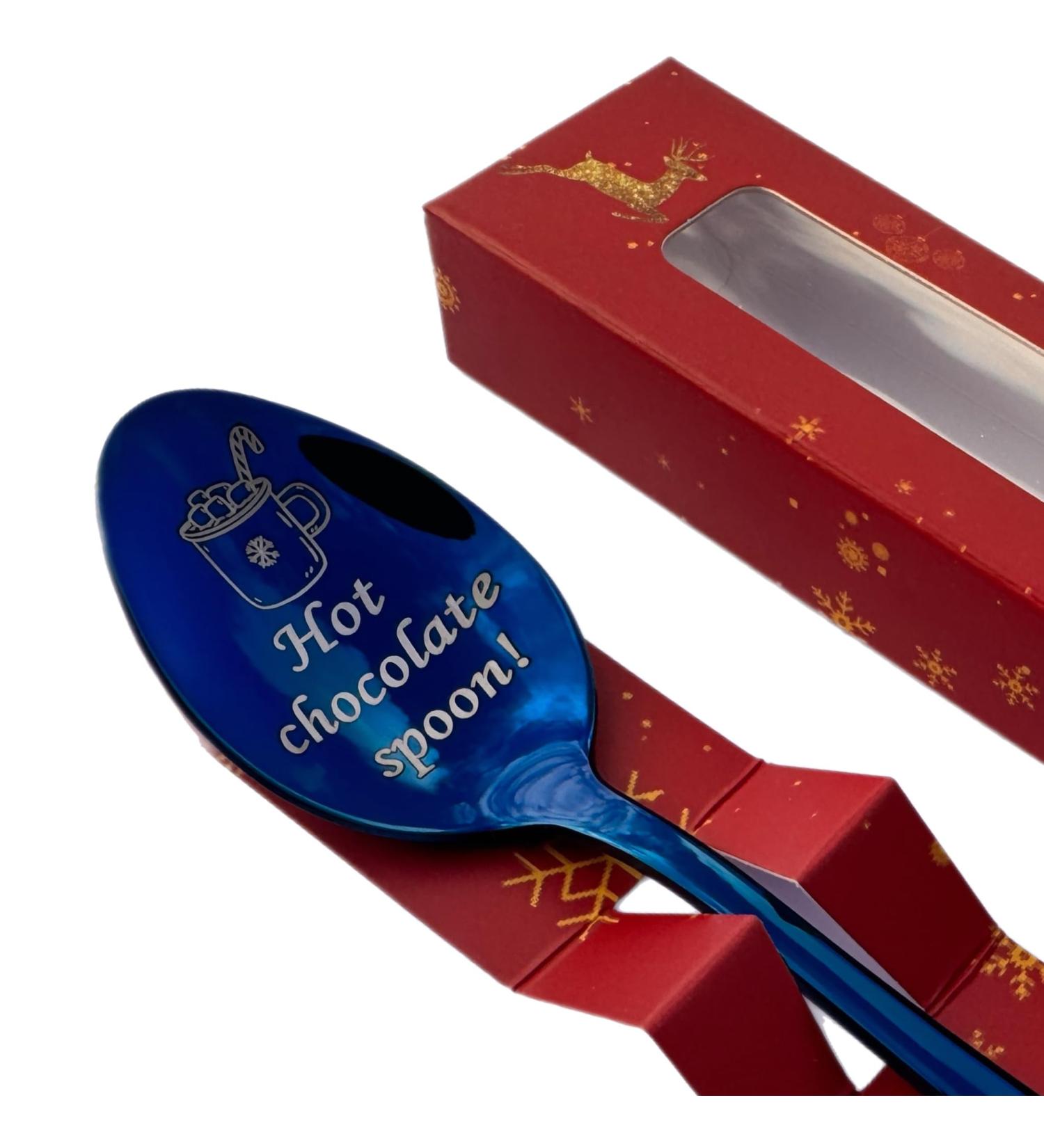 Premium Hot Chocolate Spoon with Christmas 2023 Gift Box - 15cm Size - Available in Silver Gold Rose Gold Black Blue Rainbow and Purple - Holiday xnas Gift - Buy Online on SooperMarket.com