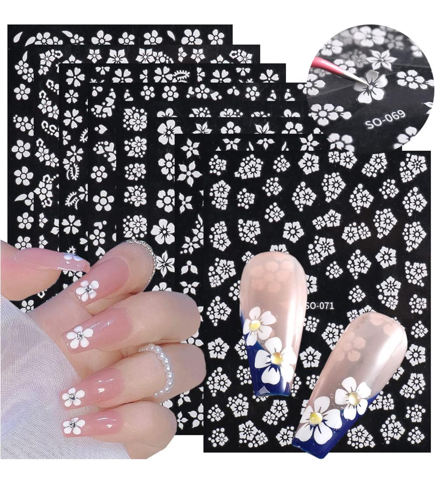 White Flower Nail Stickers - 3D Self Adhesive Floral Decals for DIY Nail Art - Buy Online on SooperMarket.com