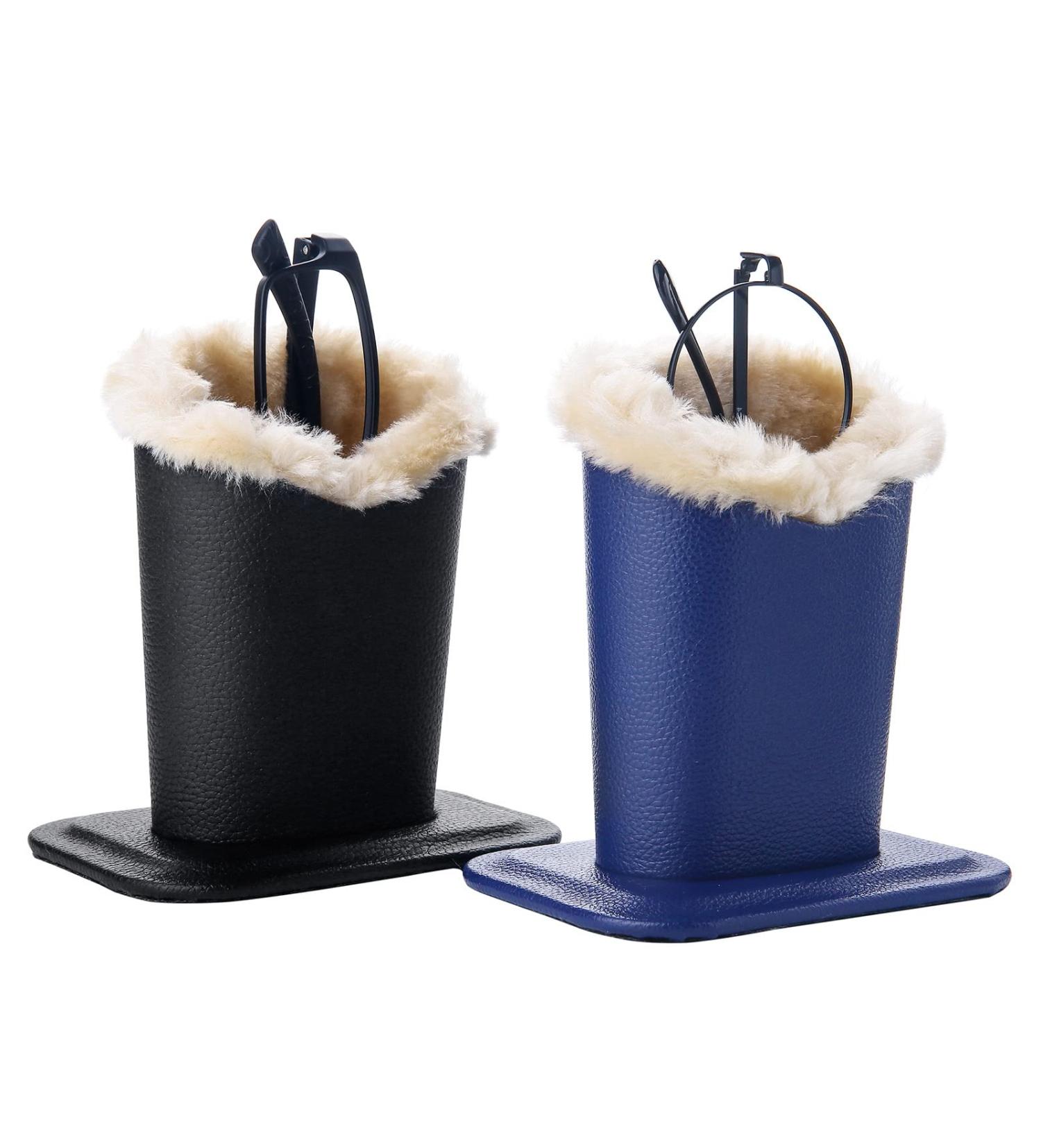 Bivisen Eyeglass Holder Case - Modern Velvet Plush PU Leather in Black & Navy Blue | Stylish & Durable Eyewear Storage for Travel - Buy Online on SooperMarket.com
