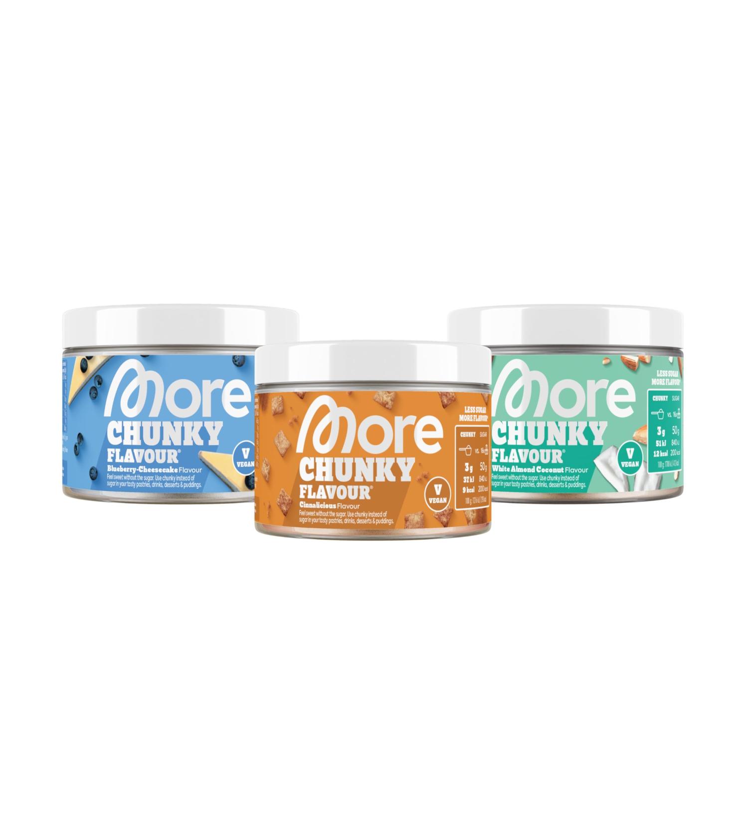 MORE NUTRITION Chunky Flavour 3-pack 3 x 150 g Blueberry Cheesecake Cinnalicious White Almond Coconut