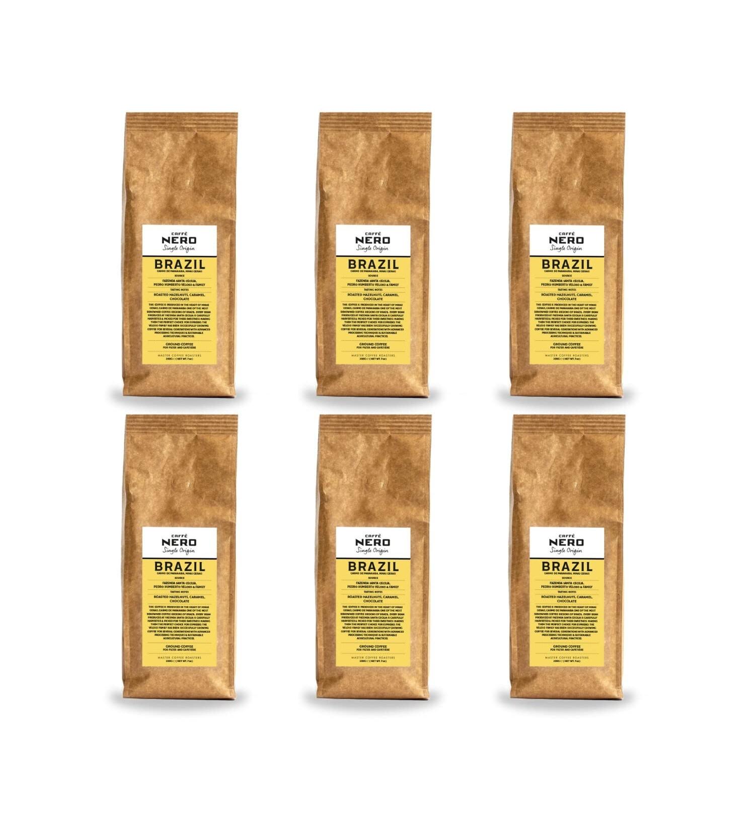 Caff Nero - Brazil Blend Roasted Ground Coffee - Medium Dark Roast - 1.2KG (6 x 200g Bulk Pack) - Buy Online on SooperMarket.com