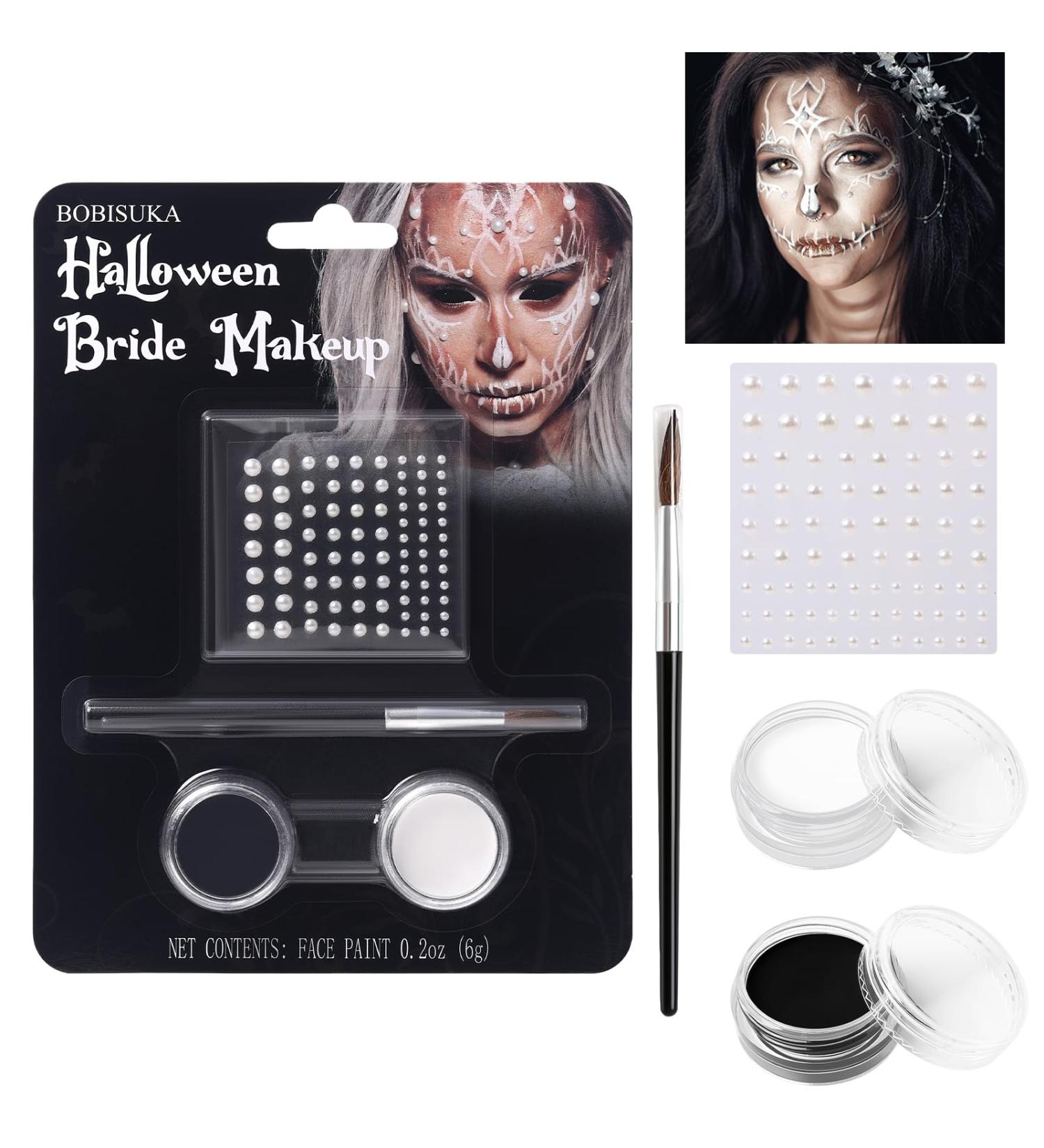 BOBISUKA Black & White Face Paint Bride Makeup Kit | Halloween Makeup with Brush & Accessories for Costume & Skeleton SFX  - Buy Online on SooperMarket.com