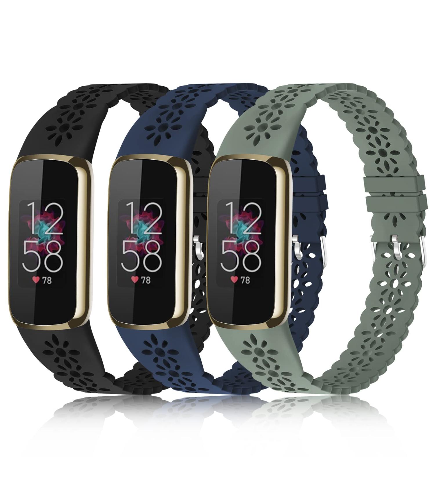 3 Pack Slim Lace Sport Bands for Fitbit Luxe - Soft Silicone Hollow-Out Replacement Wristbands for Women - Breathable and Stylish - Fits 5.6-7.1 Wrists - E-BlackDeep BlueGreen - Buy Online on SooperMarket.com