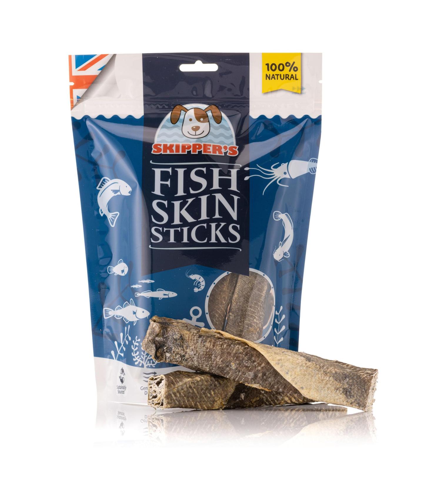 SKIPPER'S Fish Skin Dental Sticks - Natural Dog Dried Treats Low in Fat Healthy Chews Long Lasting Grain Free Dog Treat | White-Fish Skin Sticks For Dogs (Regular 250g) 250 g (Pack of 1) Regular - Buy Online on SooperMarket.com