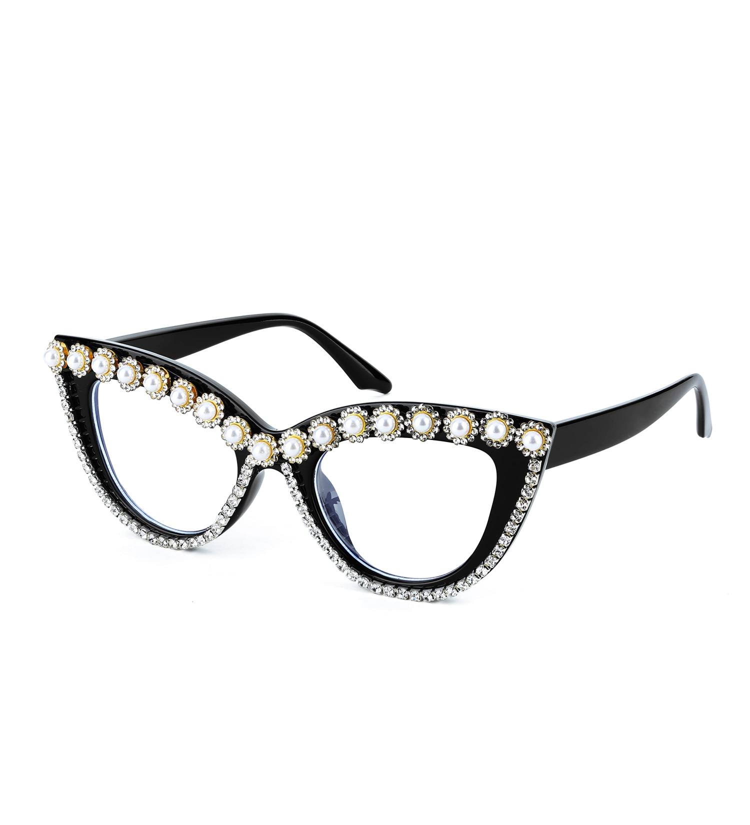 FEISEDY Diamond Blue Light Blocking Cat Eye Glasses for Women - Rhinestone Oversized Anti Eyestrain Computer Glasses Frame B2358 - 51mm - Buy Online on SooperMarket.com