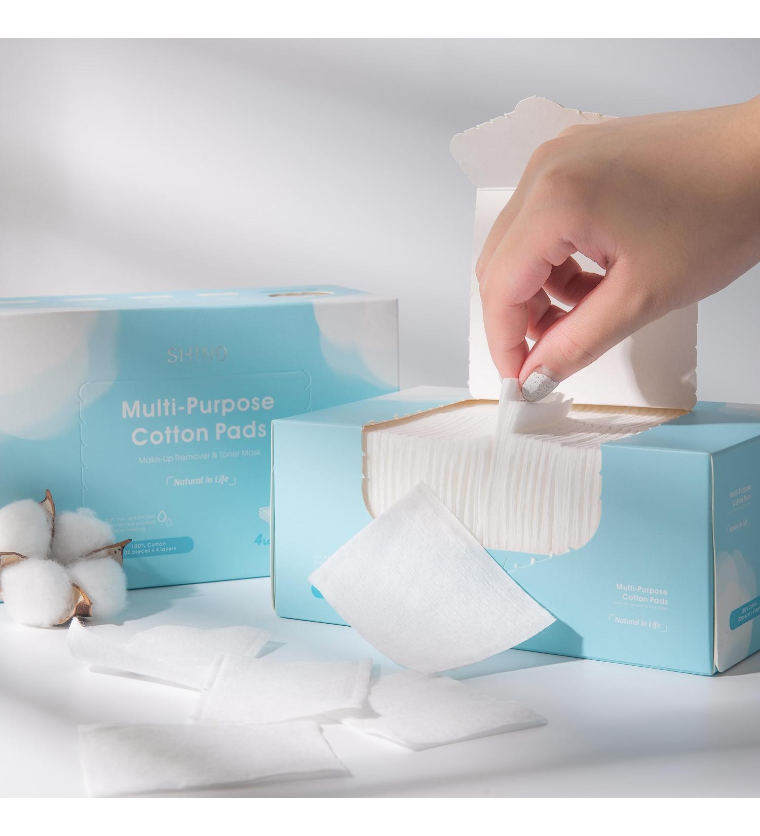 SHINO Multi-Purpose Cotton Pads - 100% Cotton Biodegradable Makeup Remover for Sensitive Skin - 4-Layer Chemical-Free Face Pads - International Shipping Available - Buy Online on SooperMarket.com