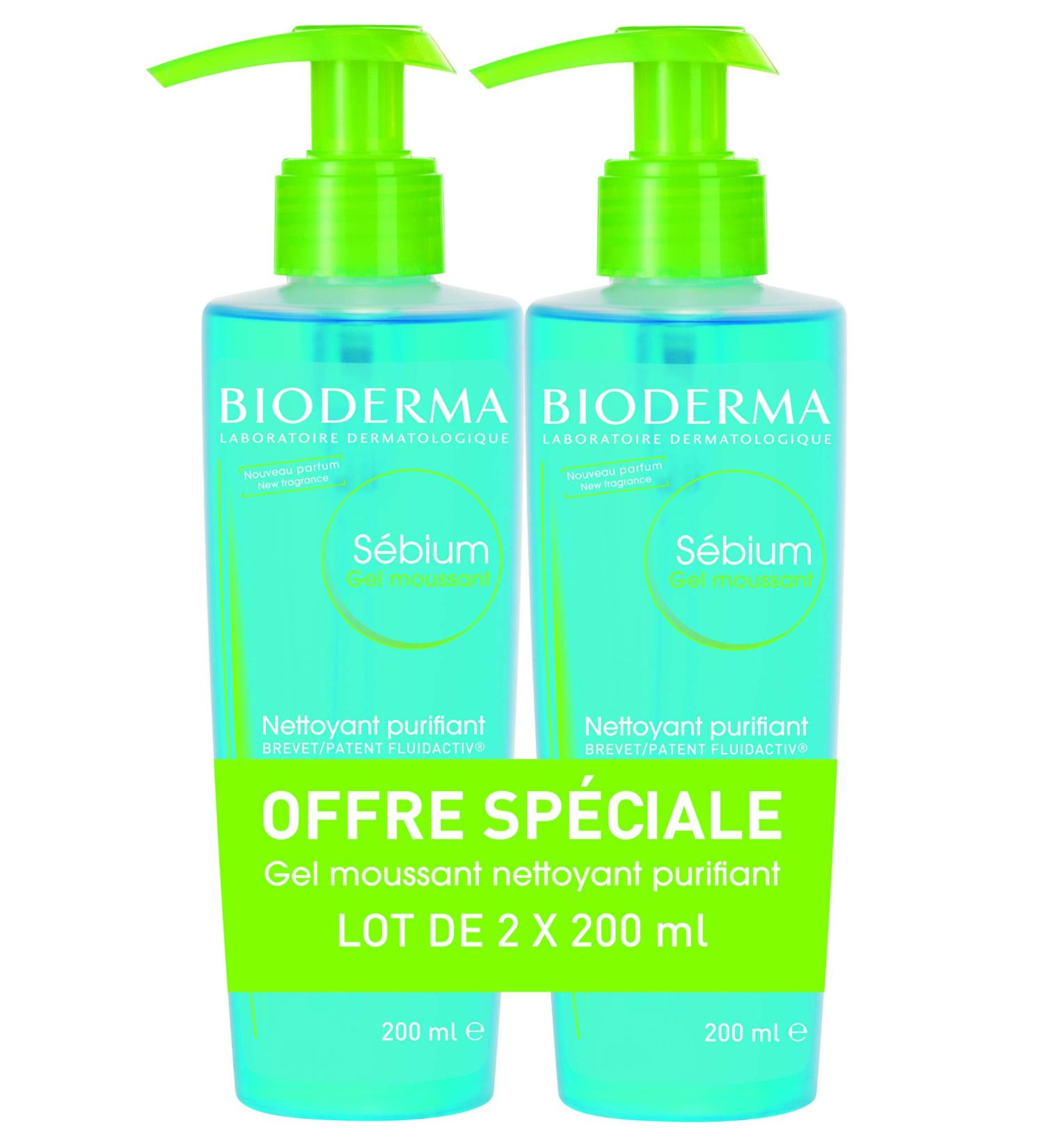 Bioderma Sebium Foam Gel - Gentle Cleanser for Oily & Combination Skin - 2 x 200 ml - Limits Sebum Production - Sensitive Skin Care - Buy Online on SooperMarket.com