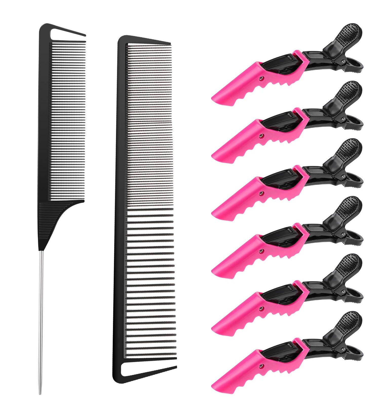 2-Piece Parting Comb & 6-Piece Hair Clip Set for Women - Rat Tail Cutting Comb with Wide & Fine Teeth | Salon Hairdressing Tools - Buy Online on SooperMarket.com