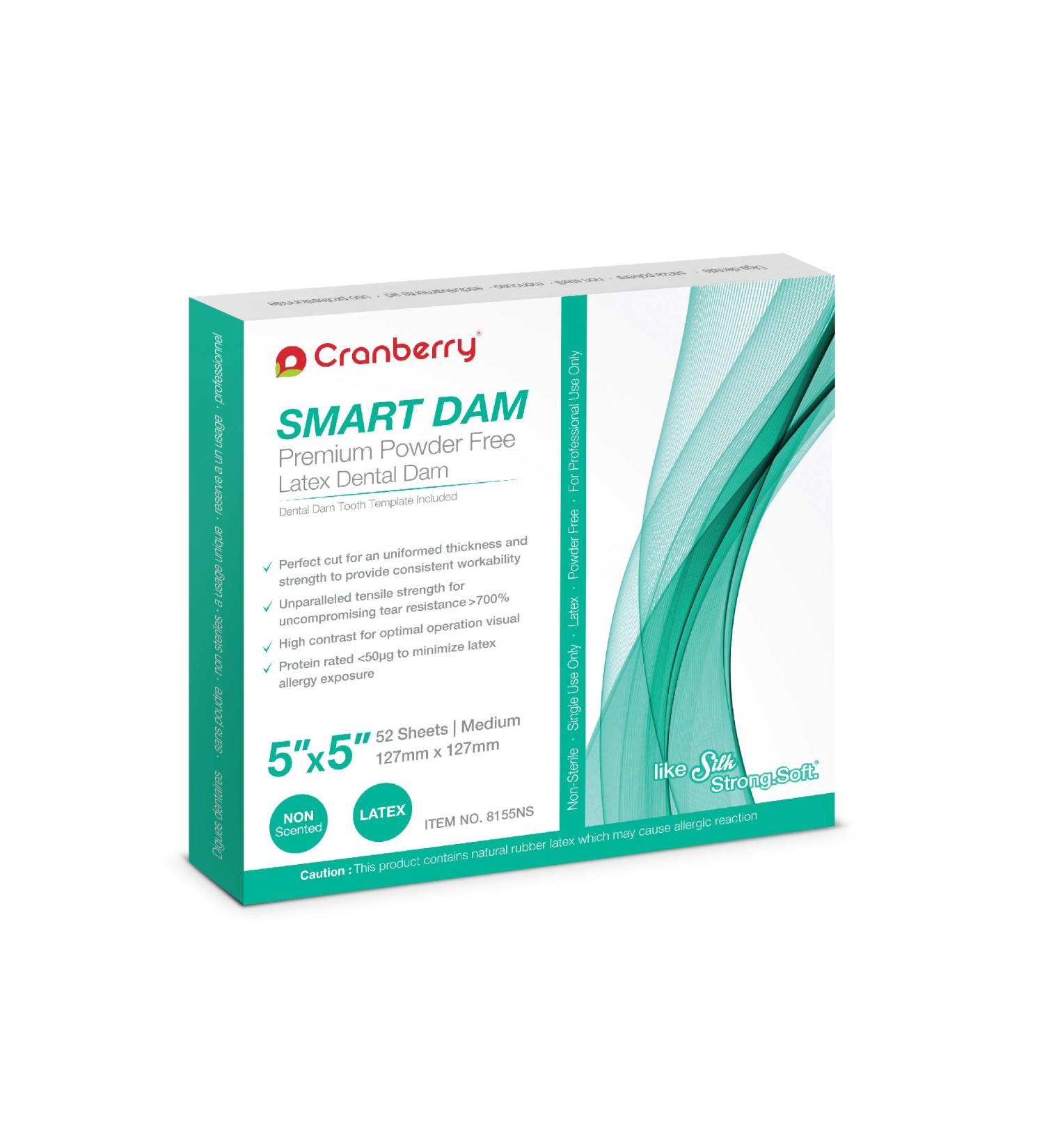 Cranberry CR8155NS Smart Dam Latex Powder-Free Medium Gauge 5x5 Blue (52 Pack) - Buy Online on SooperMarket.com