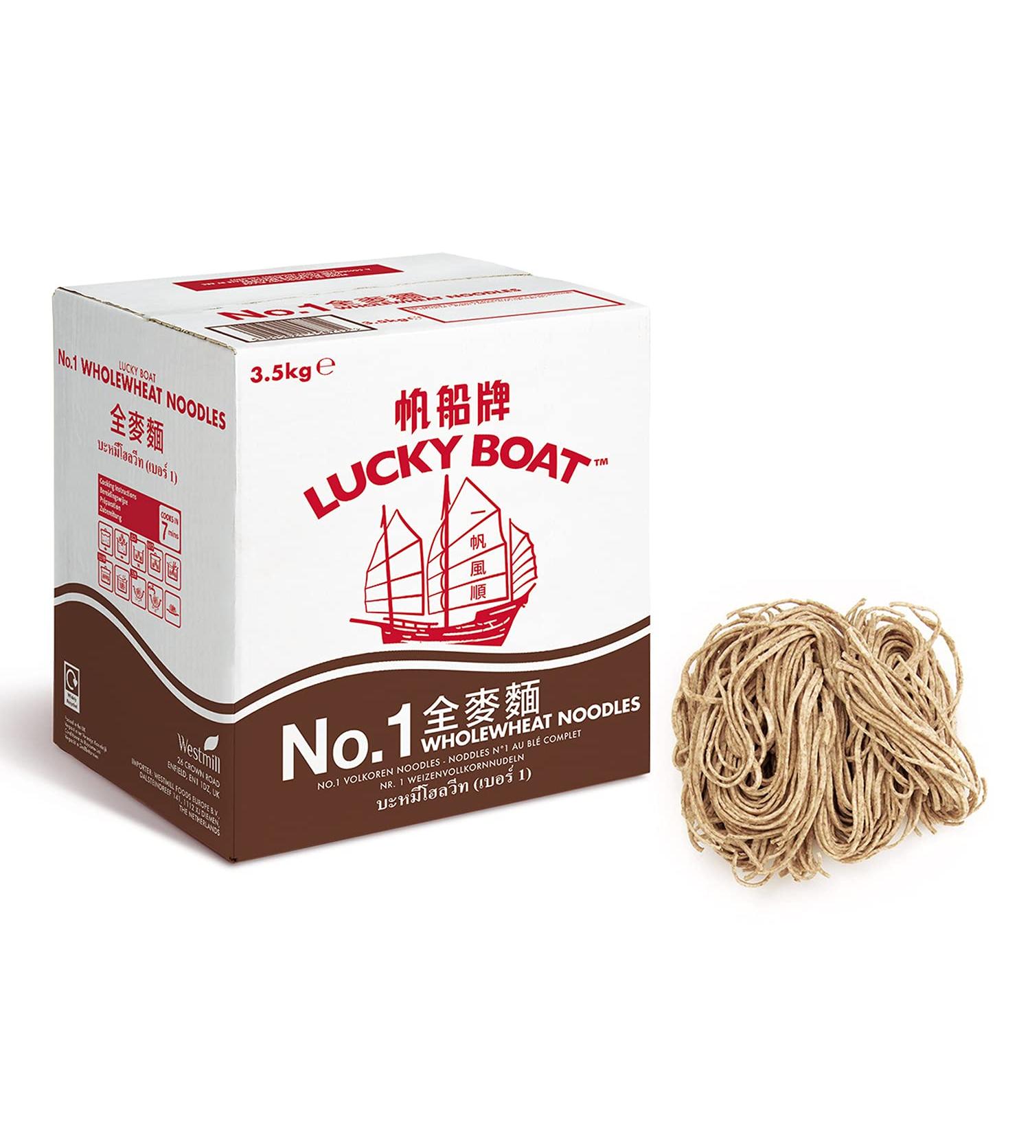Lucky Boat Wholewheat Chow Mein Noodles 3.5KG - Source of Fibre - Bulk Chinese Noodles for Stir Fry - 3.5kg Pack - Buy Online on SooperMarket.com