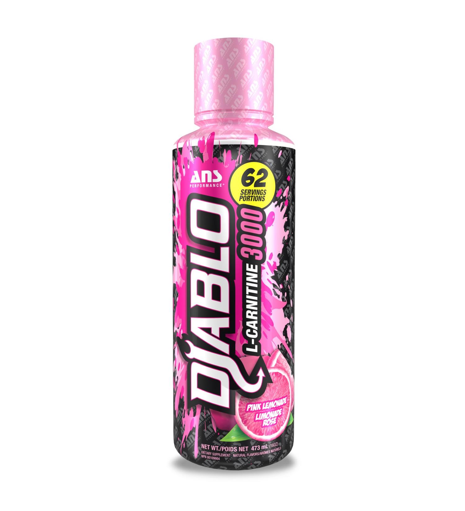 ANS Performance Diablo Carnitine 3000 (473 mL 16 oz) - Muscle Recovery Support - Double The Value with 3000 mL of L Carnitine per 15 mL - Delicious Flavours (Pink Lemonade) - Buy Online on SooperMarket.com