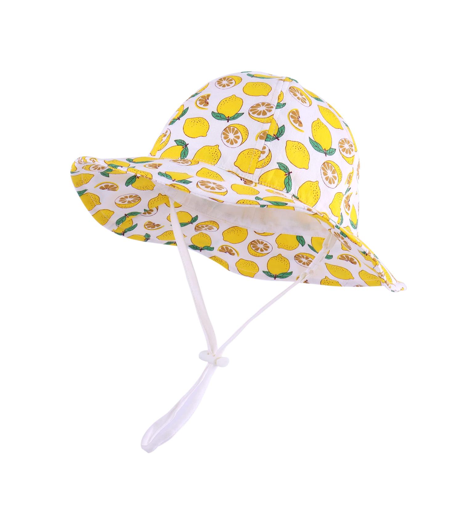 LANGZHEN Beach Sun Protection Hat for Baby Girls - Adjustable Wide Brim Play Hat with Chin Strap, White Lemon, 2-4 Years - Buy Online on SooperMarket.com