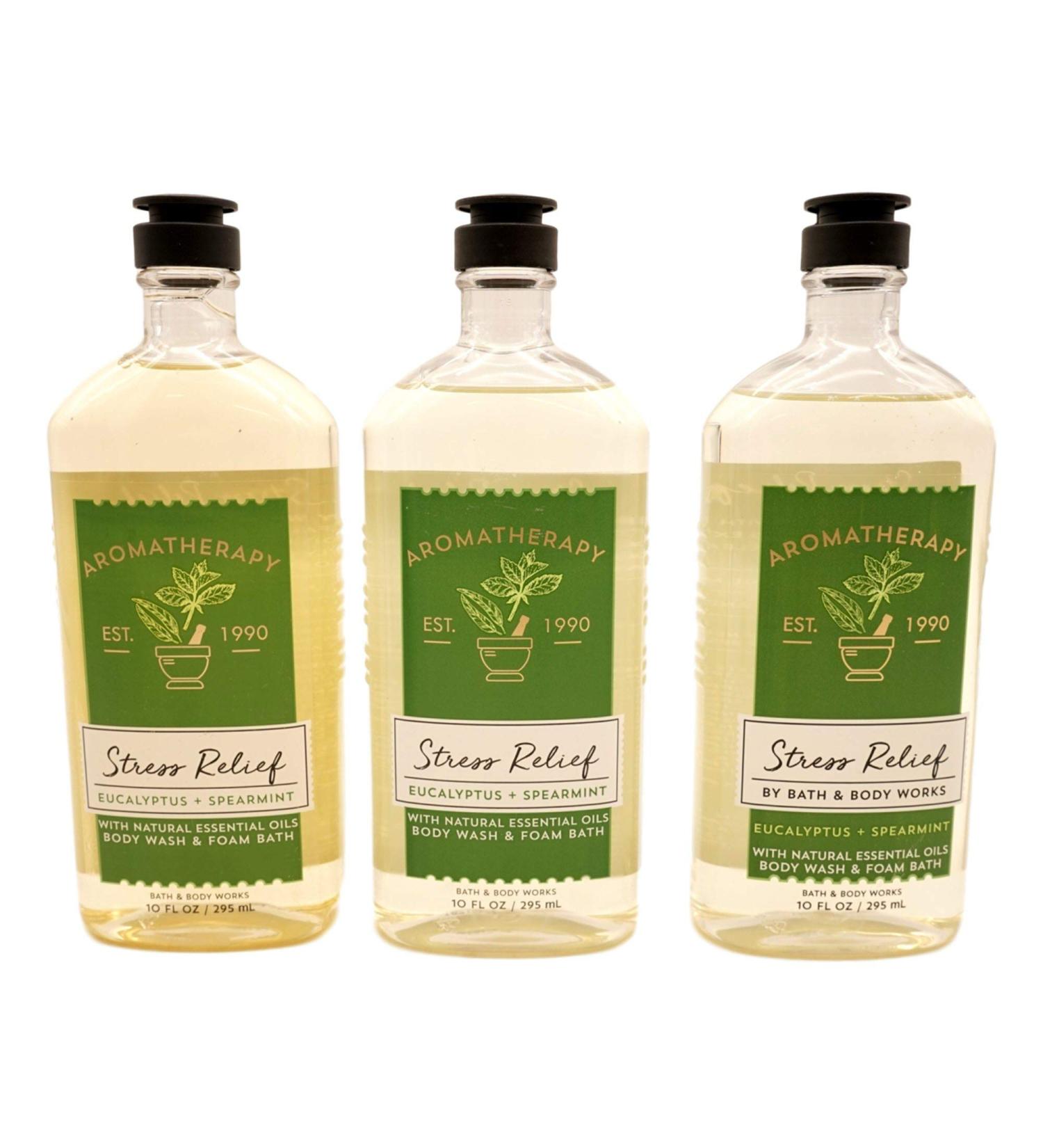 Bath & Body Works Aromatherapy Eucalyptus Spearmint Stress Relief Body Wash & Foam Bath 10 fl oz per Bottle (3 Pack) Eucalyptus Spearmint 10 Fl Oz (Pack of 3)