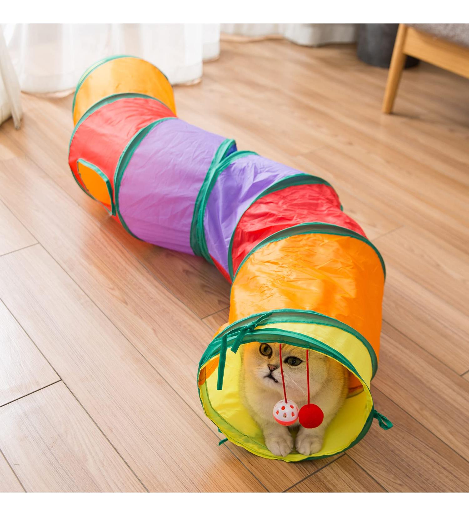 Blnboimrun Cat Tunnel with Play Ball Interactive Peek-a-Boo Chute & Tube Toy for Indoor Cats | Camouflage S-Style Design - Buy Online on SooperMarket.com