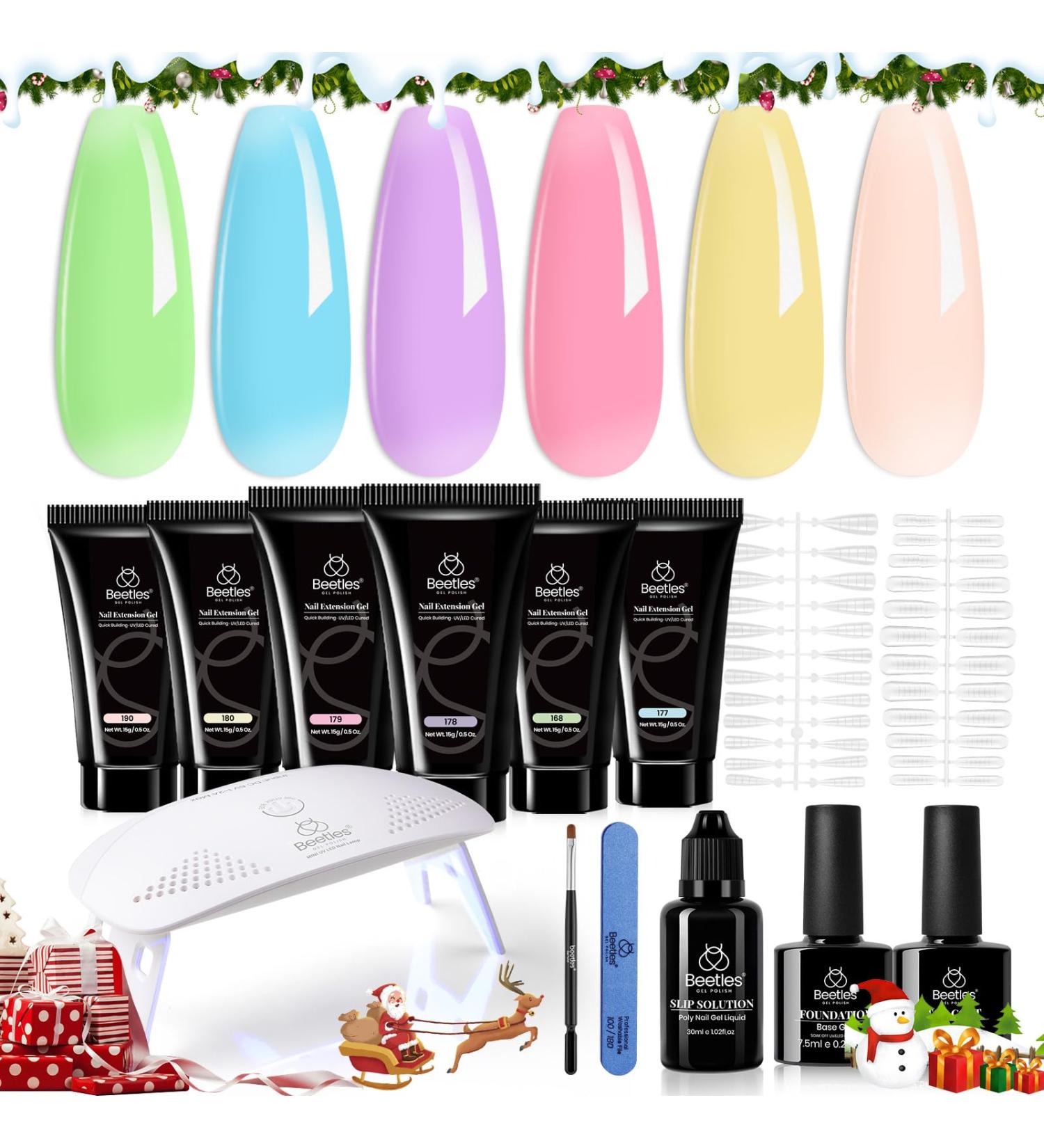 Beetles Gel Poly Extension Nail Kit - 6 Colors Blue Green Nude Pink | UV Lamp, Base & Top Coat for Summer Nails - Buy Online on SooperMarket.com