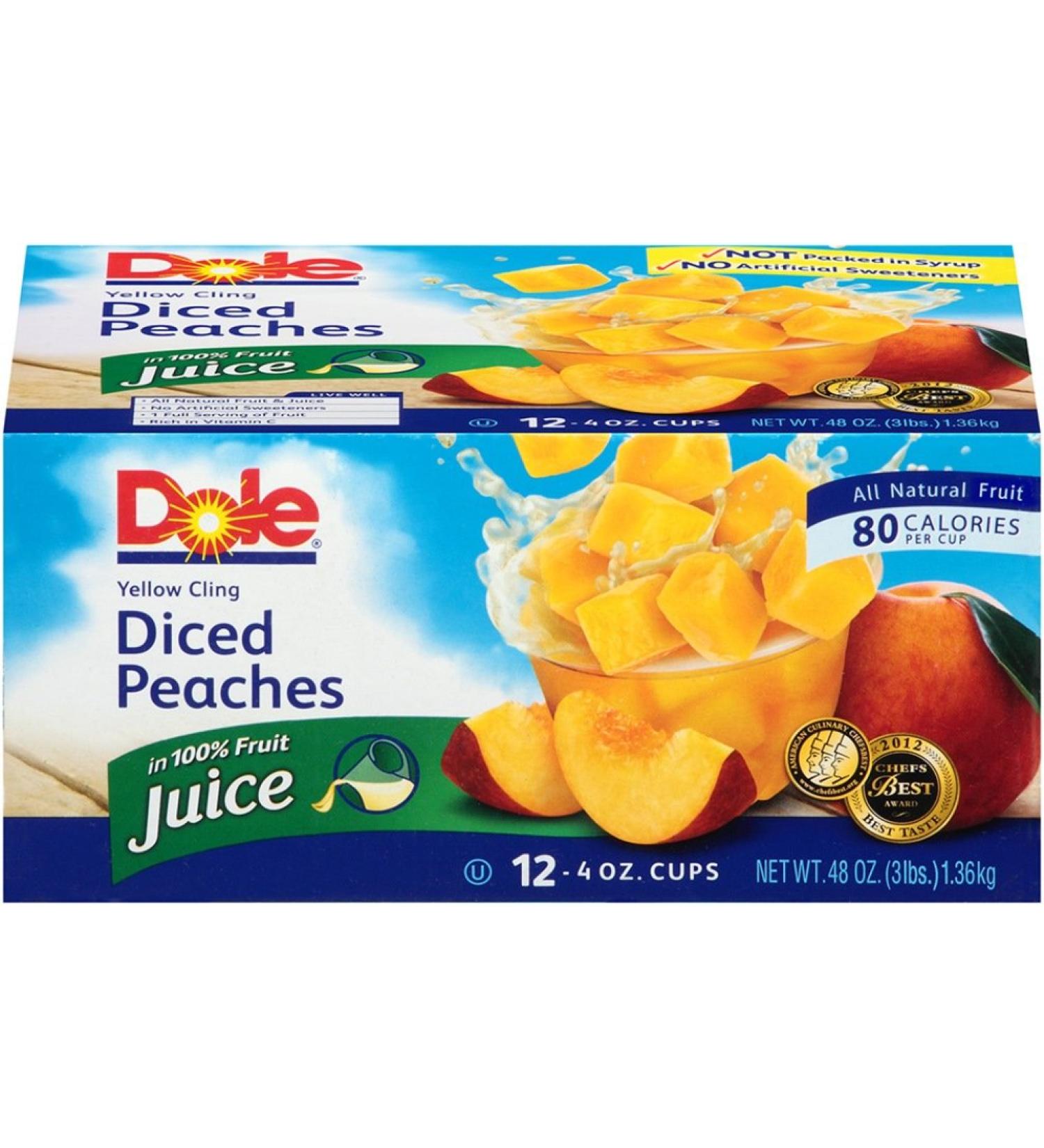 Dole Yellow Cling Diced Peaches - 12 CT 4oz Cups | Premium Quality Fruit Cups - Buy Online on SooperMarket.com