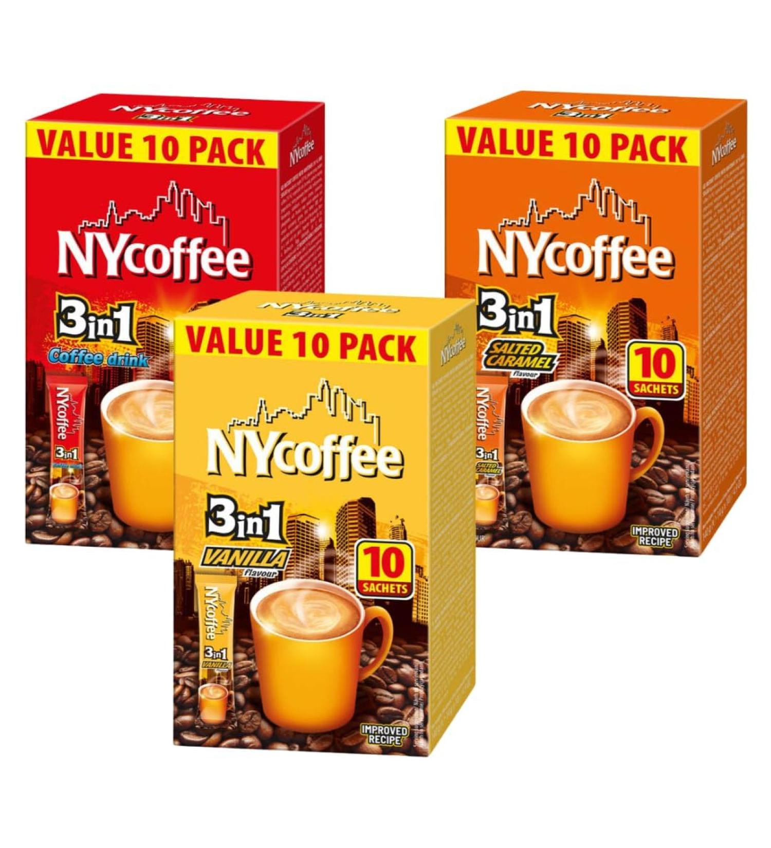 Coffee Bundle Containing NY Coffee 3 in 1 White Coffee Salted Caramel & Vanilla 10 Sachets Each (3 Pack) - Buy Online on SooperMarket.com