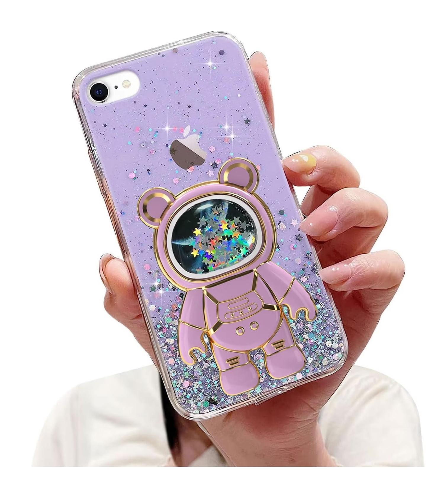 Tivenfezk Nadoli iPhone 6 Plus/6s Plus Glitter Astronaut Phone Case | Soft Silicone Transparent Protective Cover Hidden Stand - Purple - Buy Online on SooperMarket.com