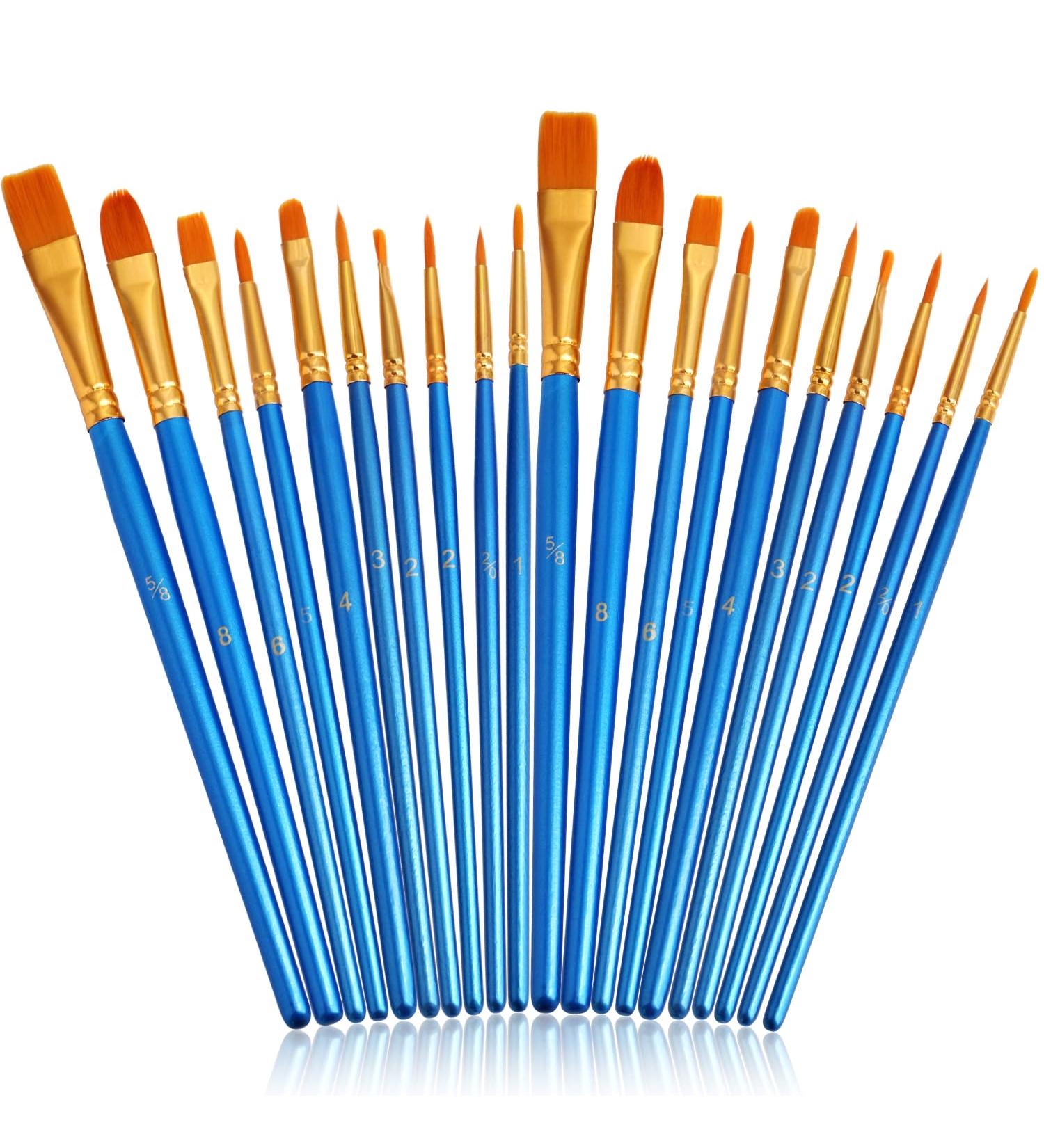 JOINREY 20 Pcs Round Pointed Tip Nylon Hair Artist Paint Brushes Set for Acrylic, Oil, Watercolor - Blue - Buy Online on SooperMarket.com