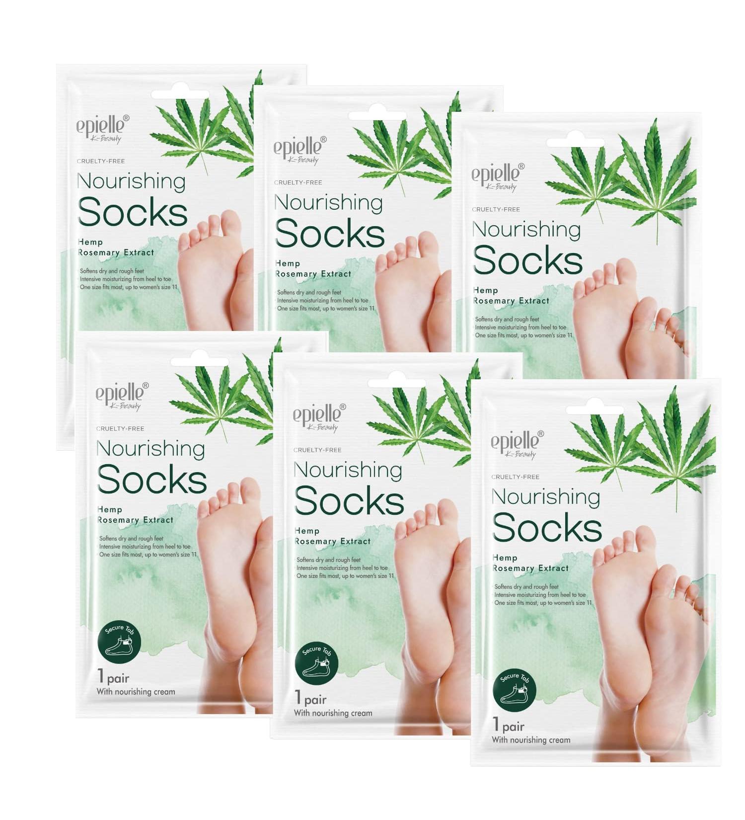 Epielle Nourishing Foot Masks - Hemp + Rosemary Extract (6pk) | Vegan & Cruelty-Free | Deep Moisturizing Socks | Beauty & Skincare Gifts | Stocking Stuffers - Buy Online on SooperMarket.com