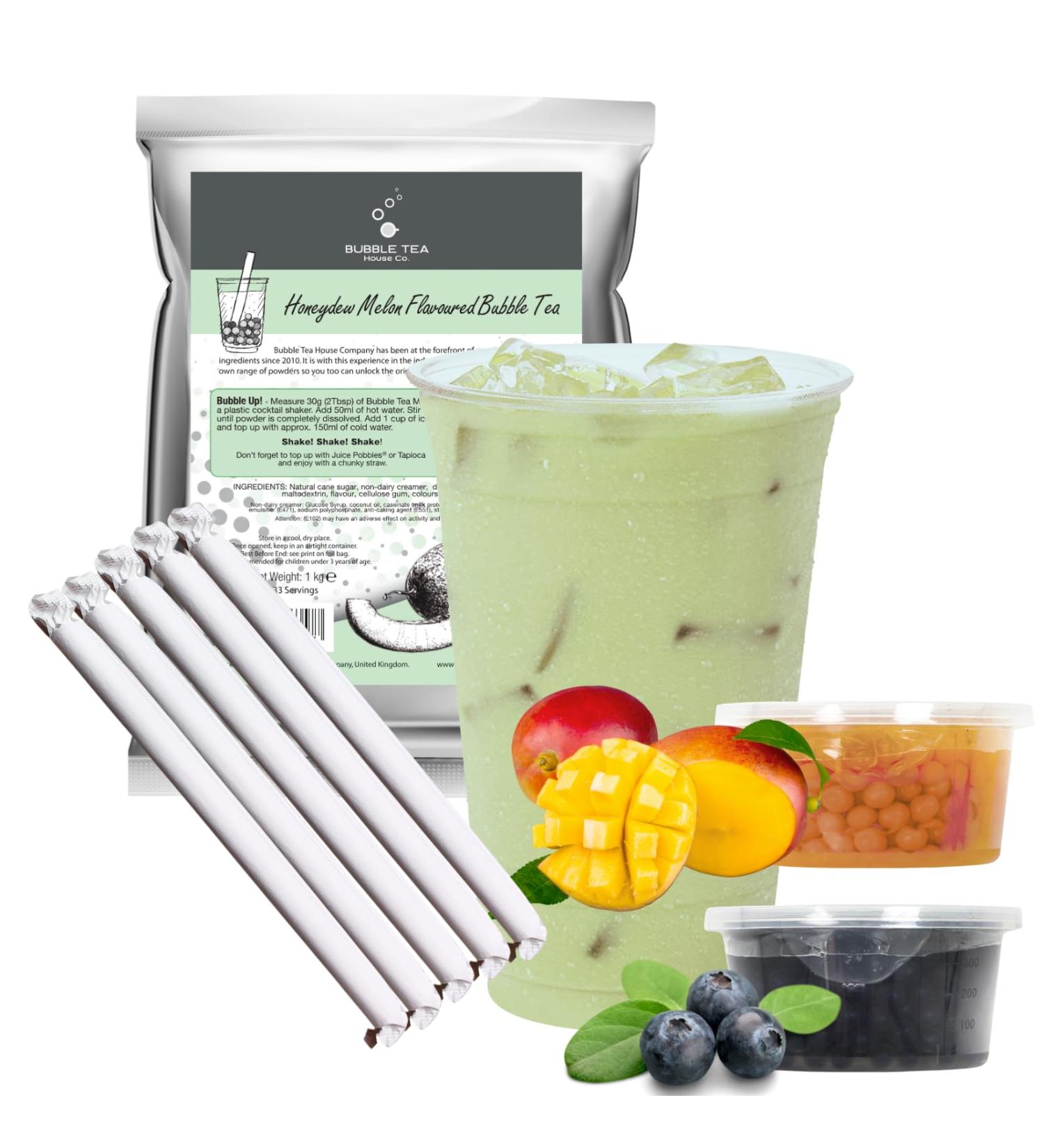 Honeydew Melon Bubble Tea Kit with Mango and Blueberry Pobbles - Gift Set (30 Servings) - Buy Online on SooperMarket.com