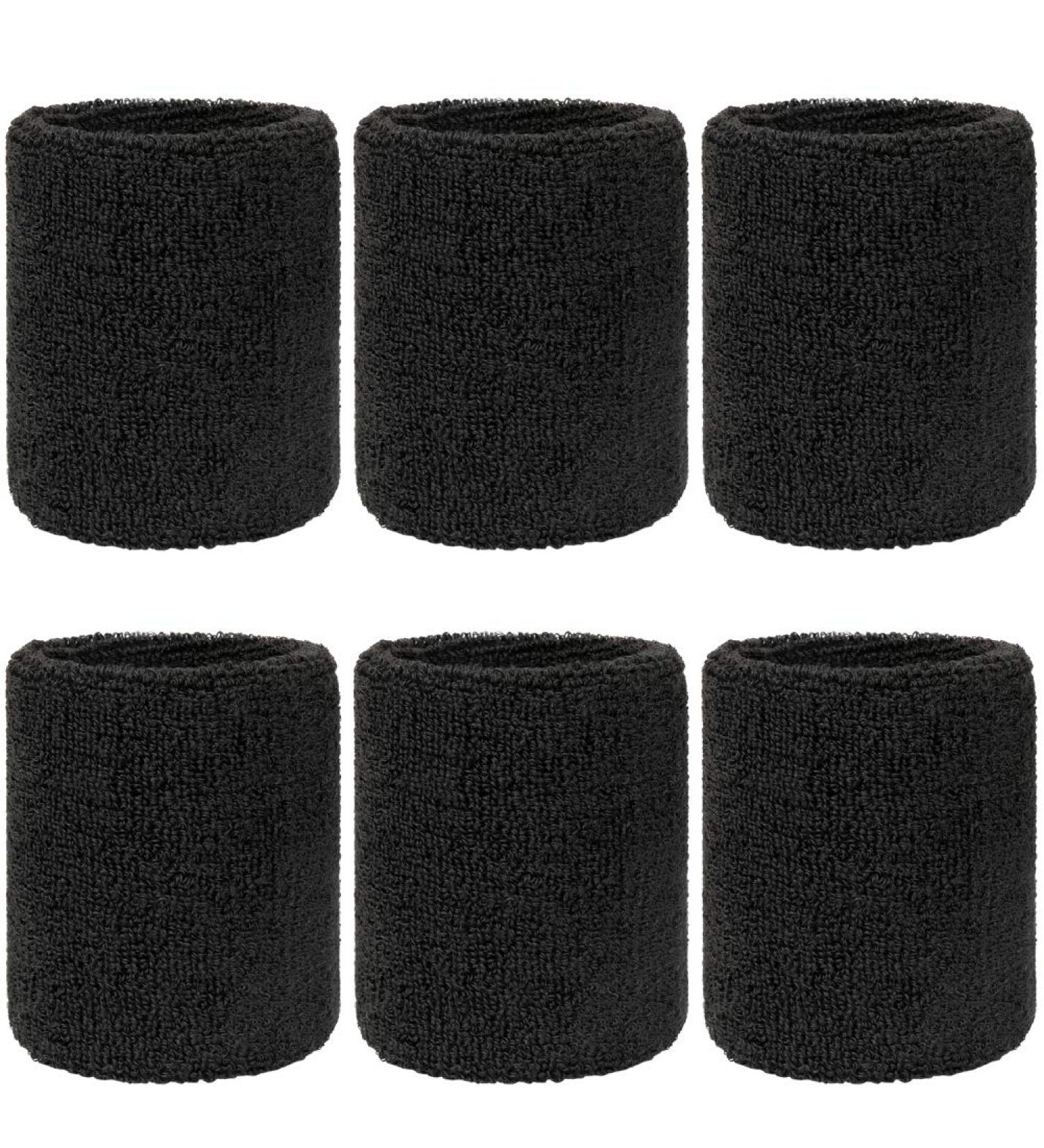 H&S Absorbent Wrist Sweatbands for Athletic Men and Women - 6 Pcs Tennis Wrist Sweat Bands for Gym & Running - Black Moisture-Wicking Wristbands for Exercise - Buy Online on SooperMarket.com