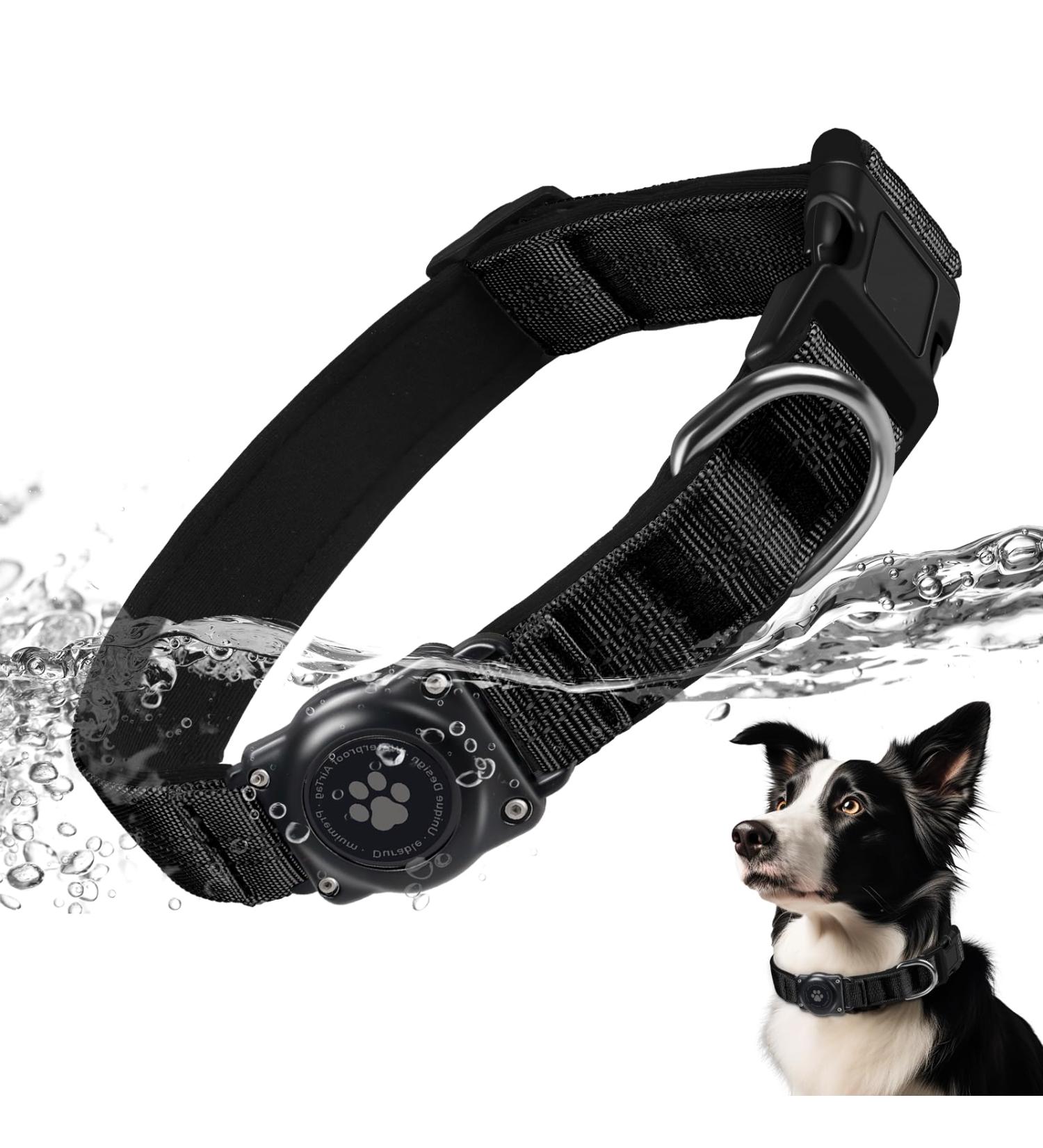 IP68 Waterproof Airtag Dog Collar - Durable & Reflective Apple Air Tag Holder for Medium Dogs - Black Large - Buy Online on SooperMarket.com