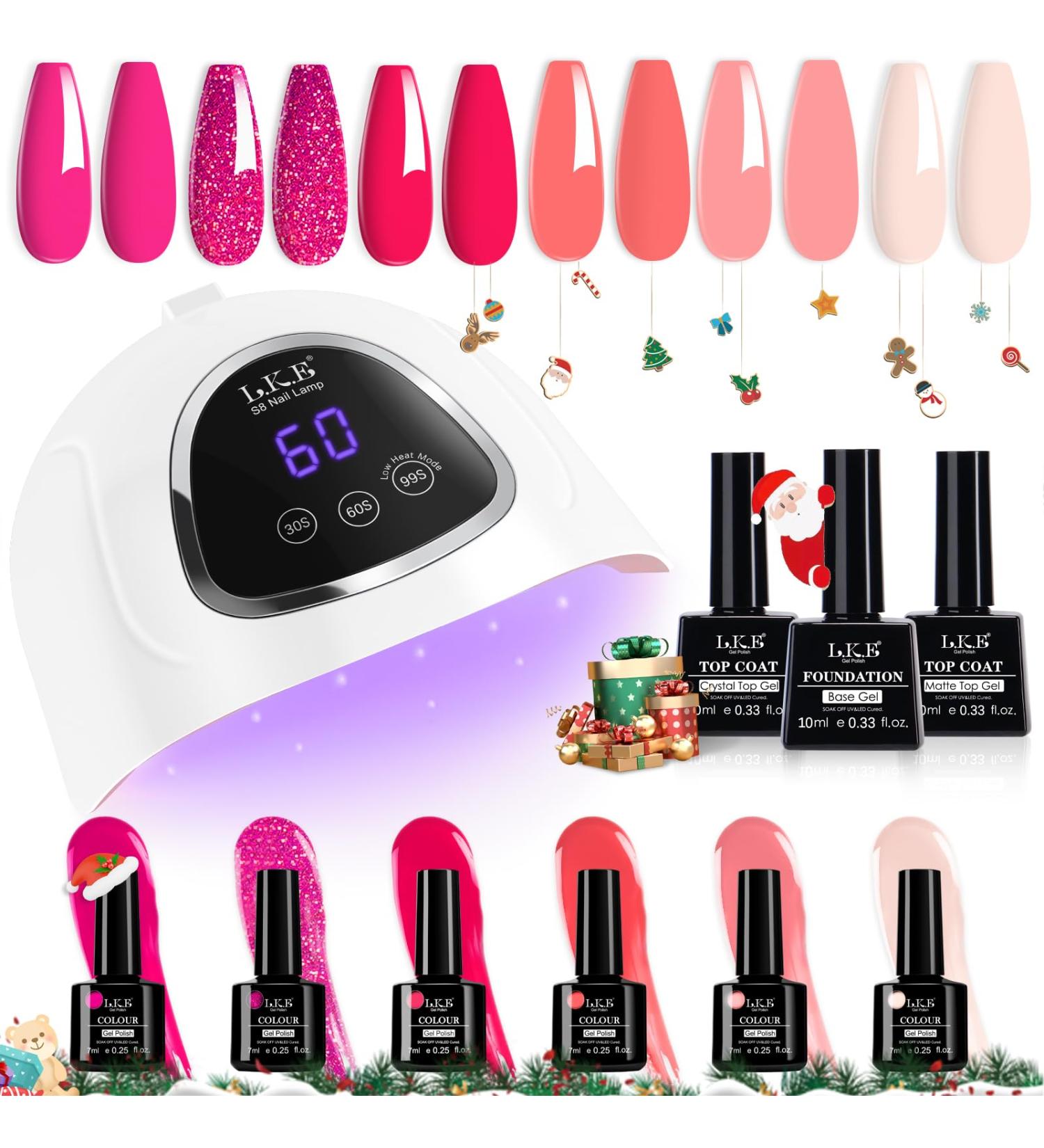 LKE Gel Nail Polish Kit with 72W UV Lamp - Barbie Pink Gel Polish Set with Top & Base Coat - Manicure DIY Gifts for Women - Buy Online on SooperMarket.com