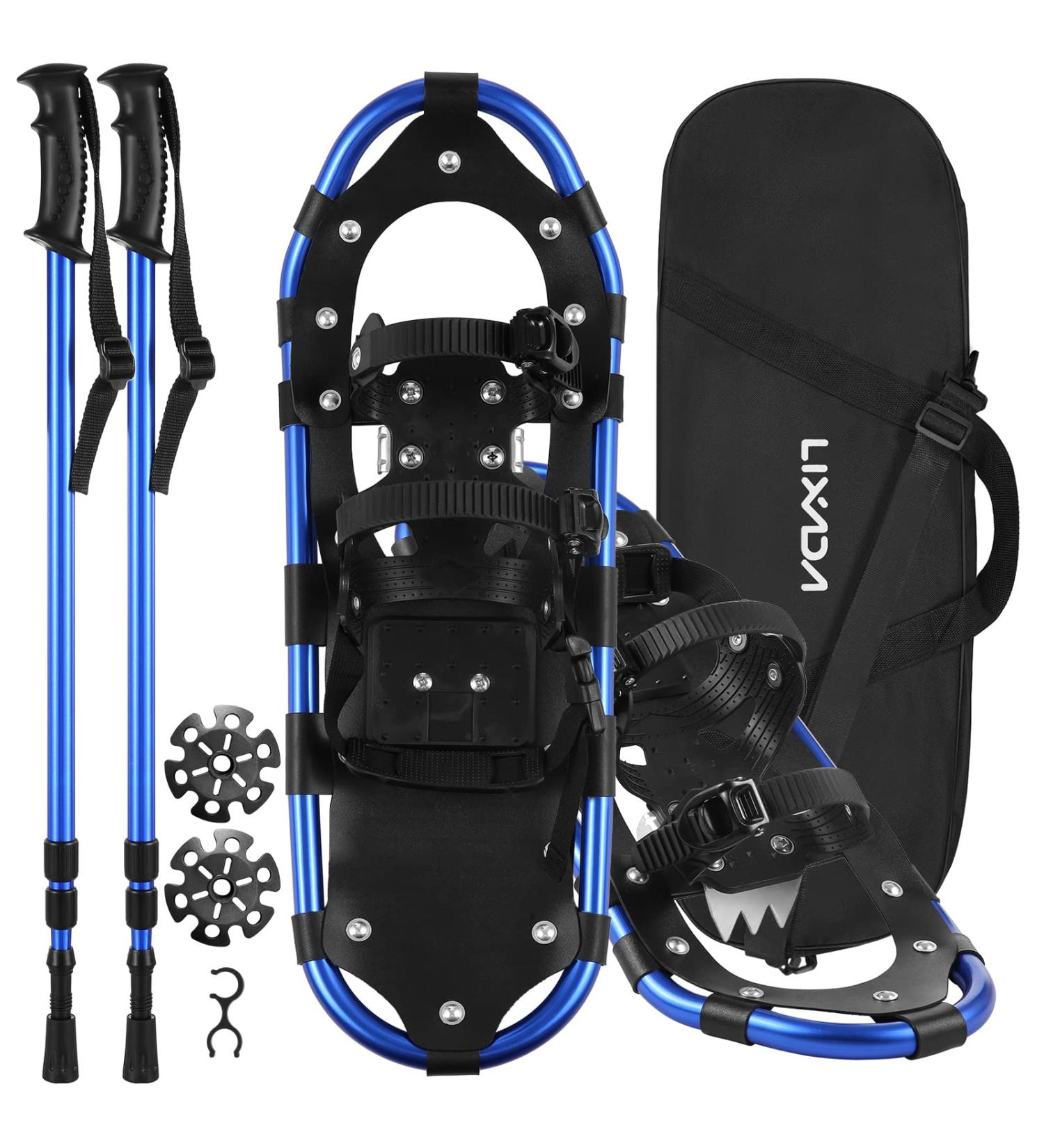Lixada 23-Inch Lightweight Aluminum Alloy Snowshoes with Adjustable Bindings, Trekking Poles, and Carrying Bag - Blue - Buy Online on SooperMarket.com