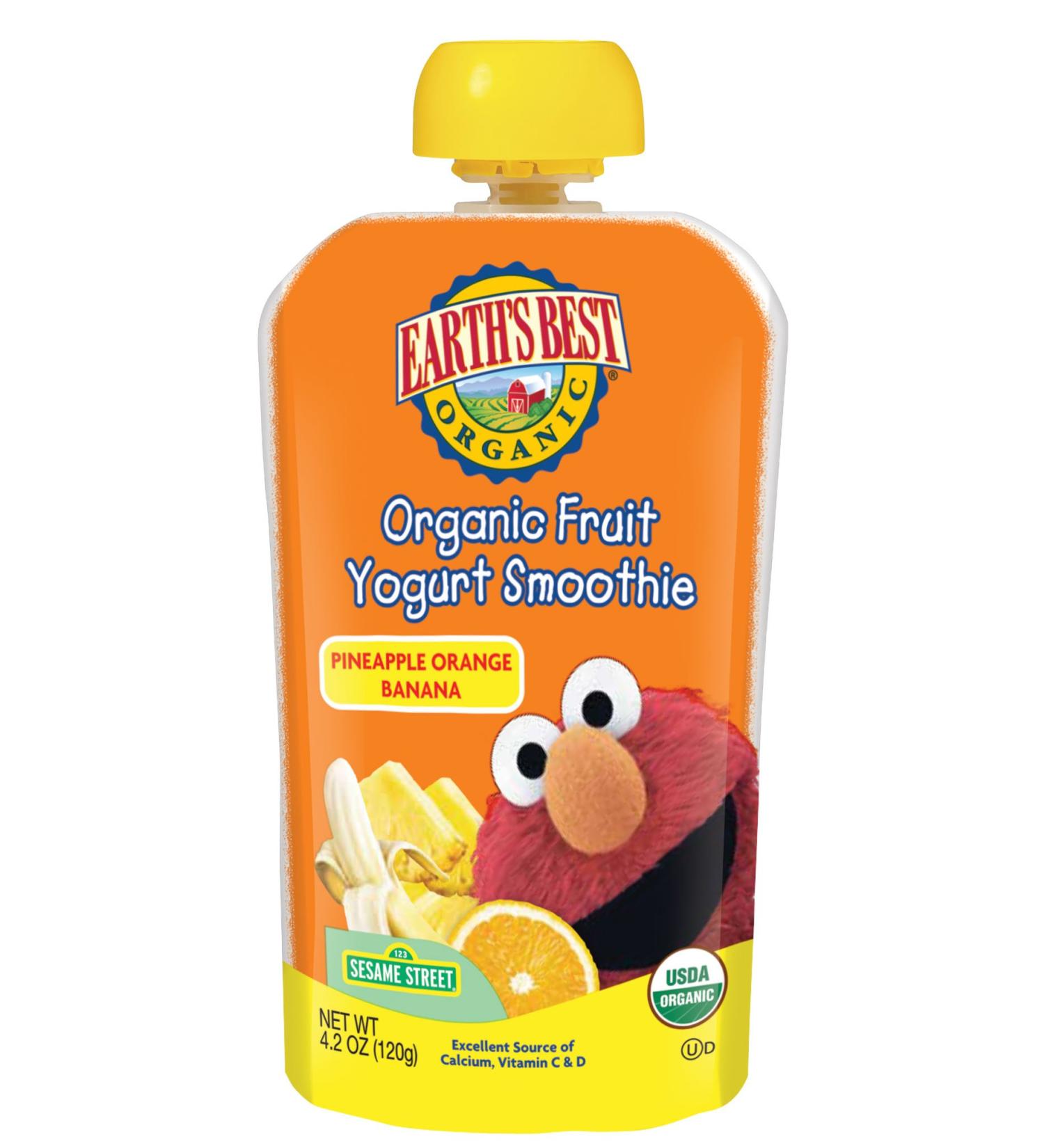 Earth's Best Organic Sesame Street Toddler Fruit Yogurt Smoothie - Pineapple, Orange, and Banana - 4.2 oz. Pouch (Pack of 12) - Buy Online on SooperMarket.com