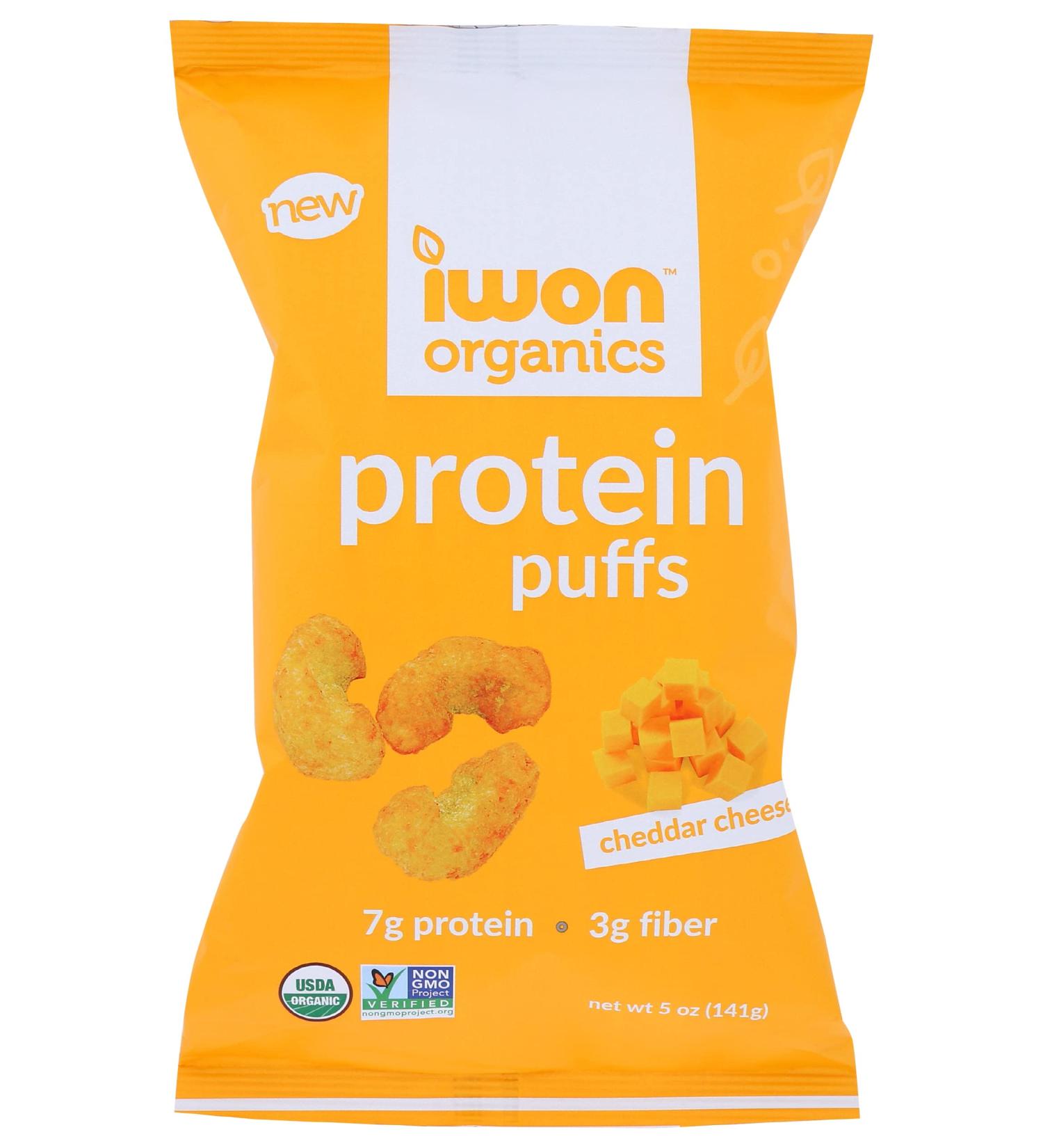 Iwon Organics Cheddar Cheese Protein Puffs - 5oz Organic Snack - Buy Online on SooperMarket.com