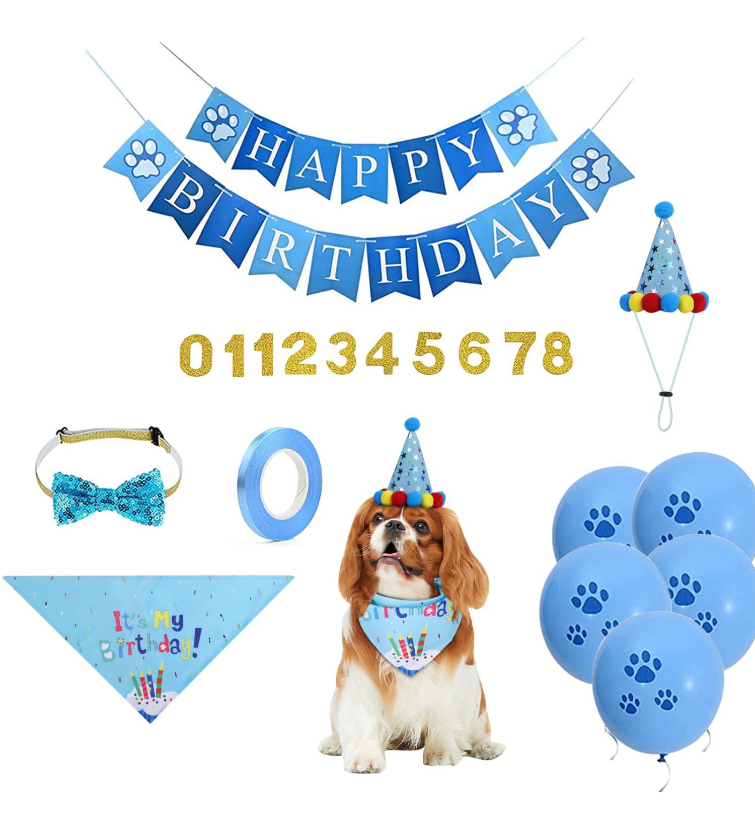 NiCoLa Boy Dog Birthday Party Supplies - Dog Birthday Hat, Banner, Bandana, Latex Balloons | Ages 1-10 Blue Decorations - Buy Online on SooperMarket.com