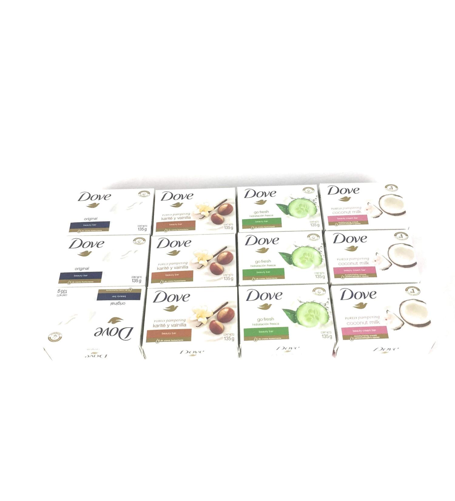 Dove Bar Soap Variety Pack 12 135g Go Fresh Shea Butter Coconut Milk & white