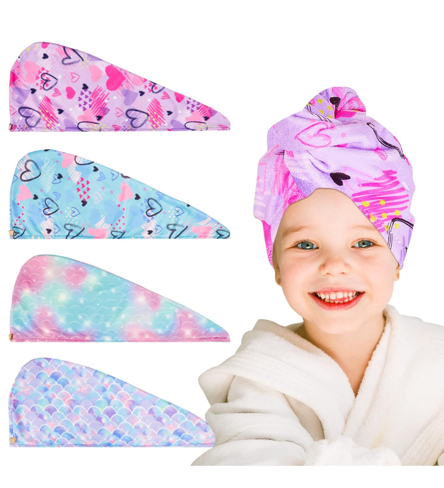 RETON 4 Pack Microfiber Hair Drying Towel - Super Absorbent Hair Turbans for Kids, Girls, and Women - Fast Drying Hair Wrap for Curly, Long, and Thick Hair - Buy Online on SooperMarket.com
