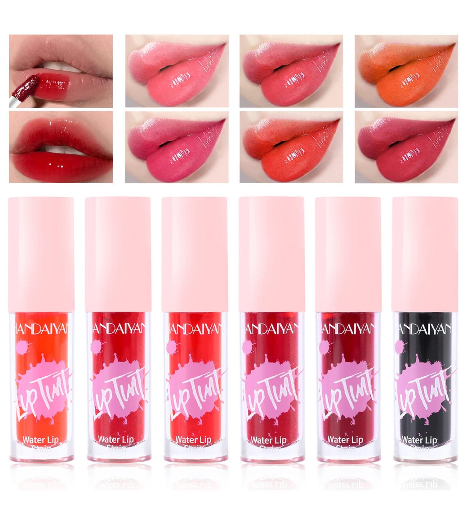 6 Color Lip Tint Stain Set - Matte Velvet & Watery Lip Stain with Moisturizing Plumping Effects - Shimmery Mini Liquid Lipstick - Waterproof, Long-Lasting Lip Color Makeup - Buy Online on SooperMarket.com
