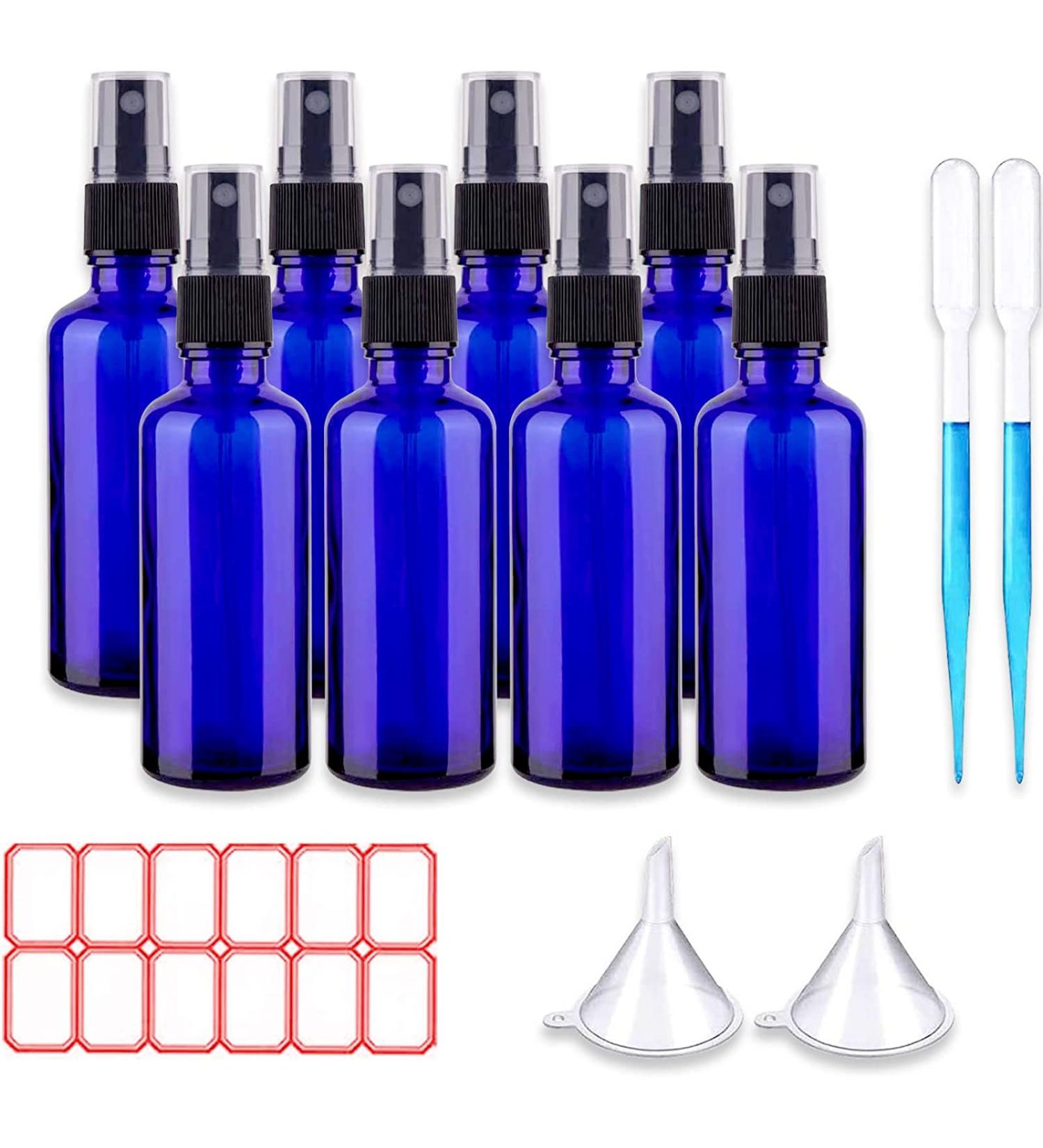 8 Pack of 50ml Blue Glass Spray Bottles - Portable and Refillable Cosmetic Atomizer for Travel and Makeup - Buy Online on SooperMarket.com