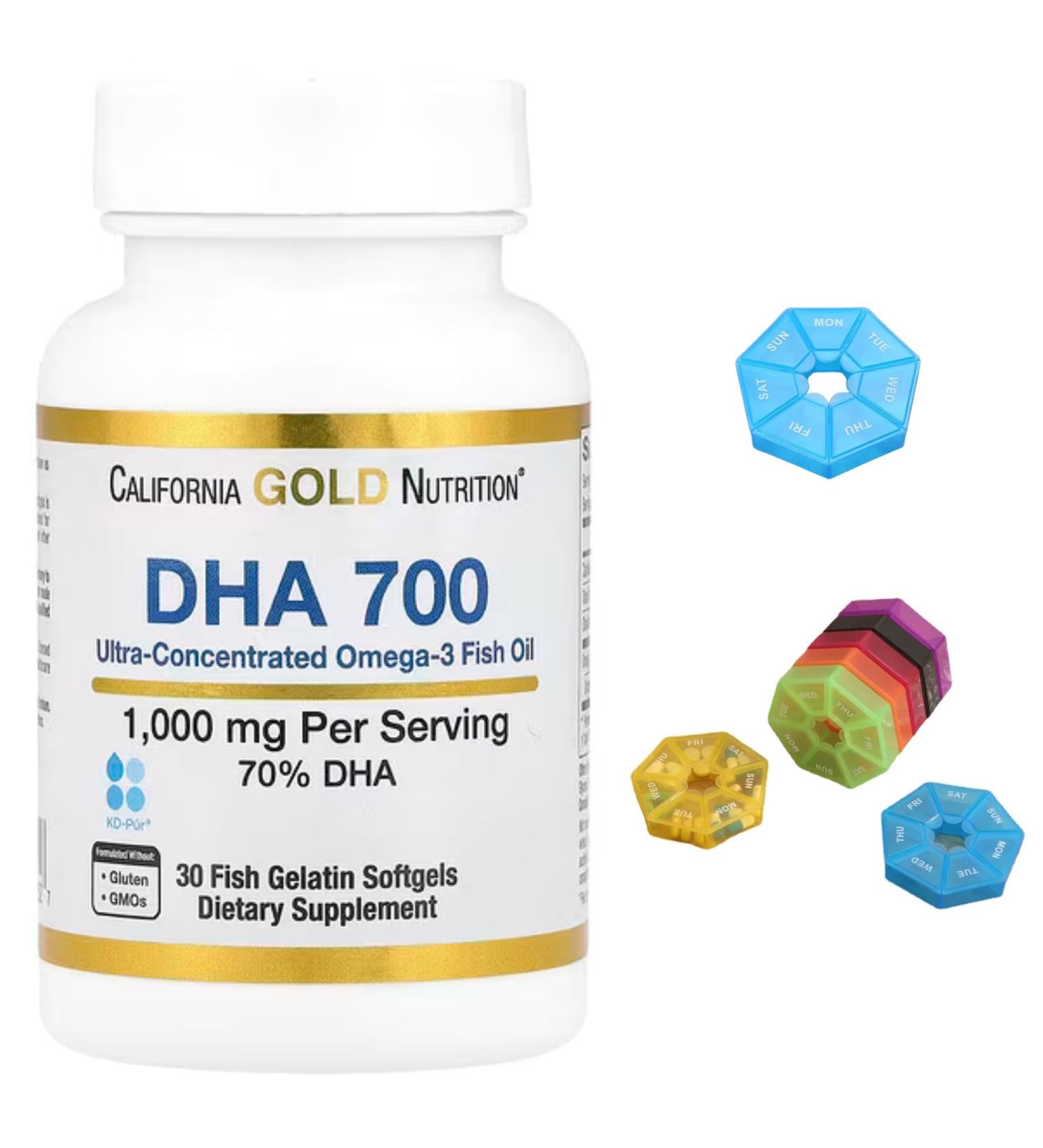DHA 700 Fish Oil Compatible With California Gold Nutrition Ultra-Concentrated 1 000 mg 30 Fish Gelatin Softgels + Bonus Pill Organizer Weekly Pill Organizer Mini - Buy Online on SooperMarket.com