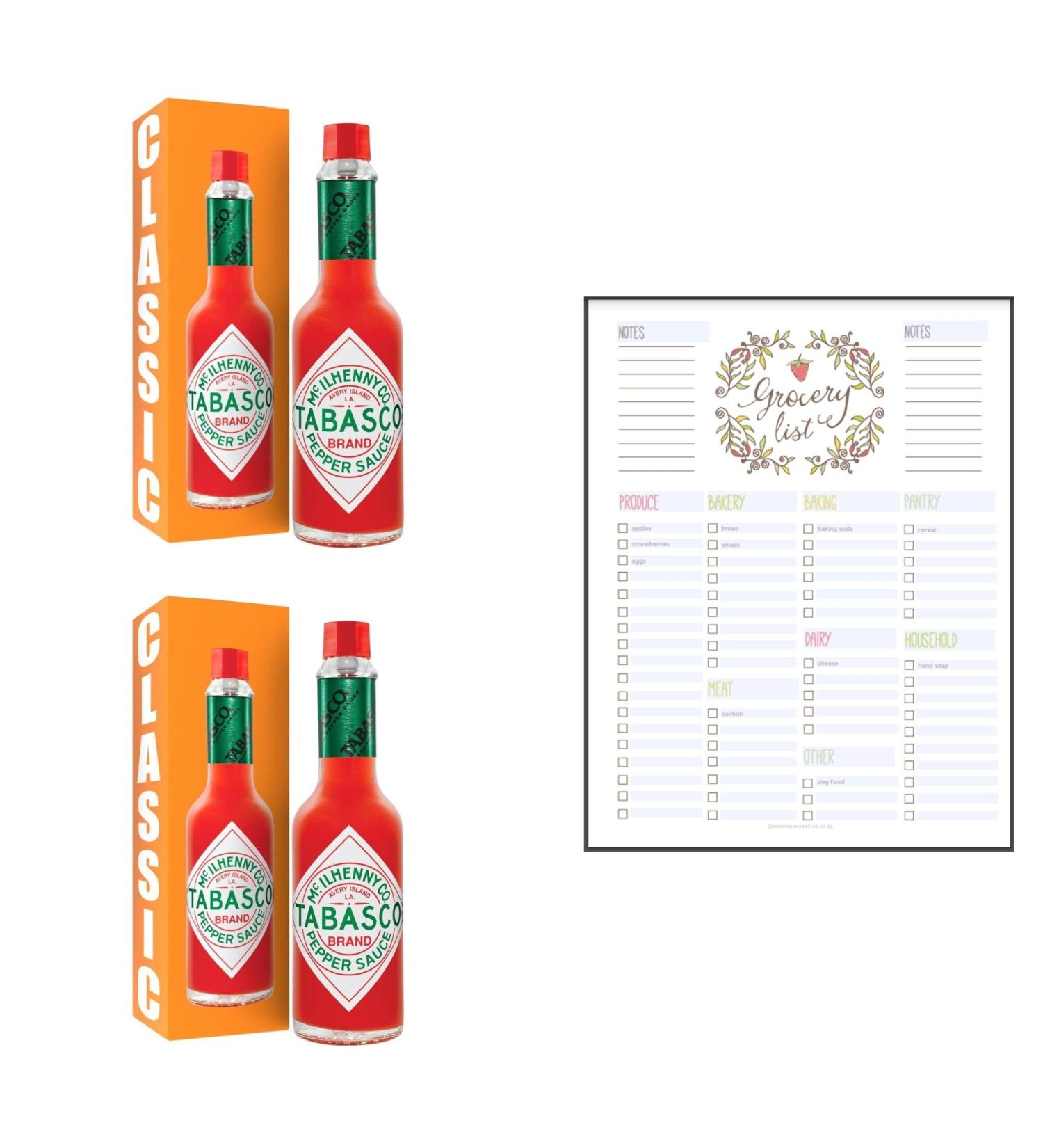 Hot Sauce Bundle which Contains Tabasco Original Red Pepper Hot Sauce 57ml - Pack of 2 with Grocery List Card - Buy Online on SooperMarket.com