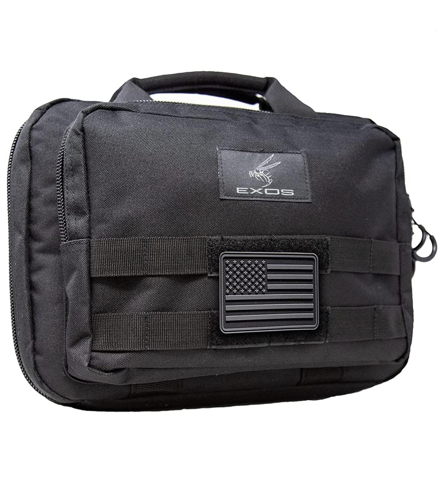Exos Double Pistol Case with Multiple Compartments and USA Flag Patch - Black - Buy Online on SooperMarket.com