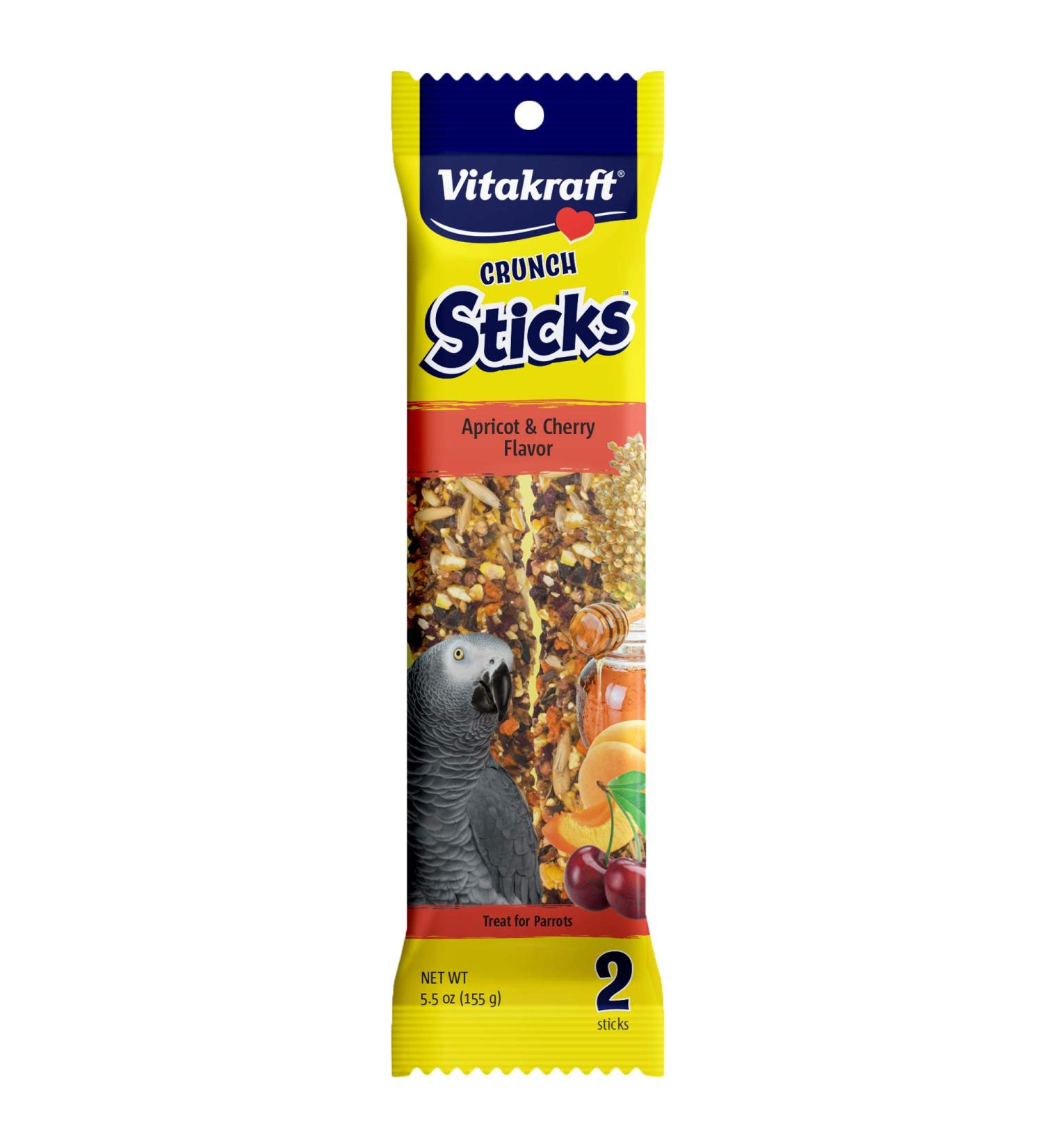 Vitakraft Crunch Sticks Parrot Treat - Apricot & Cherry Flavor - Long-Lasting Chewing Fun for Pet Birds - Buy Online on SooperMarket.com