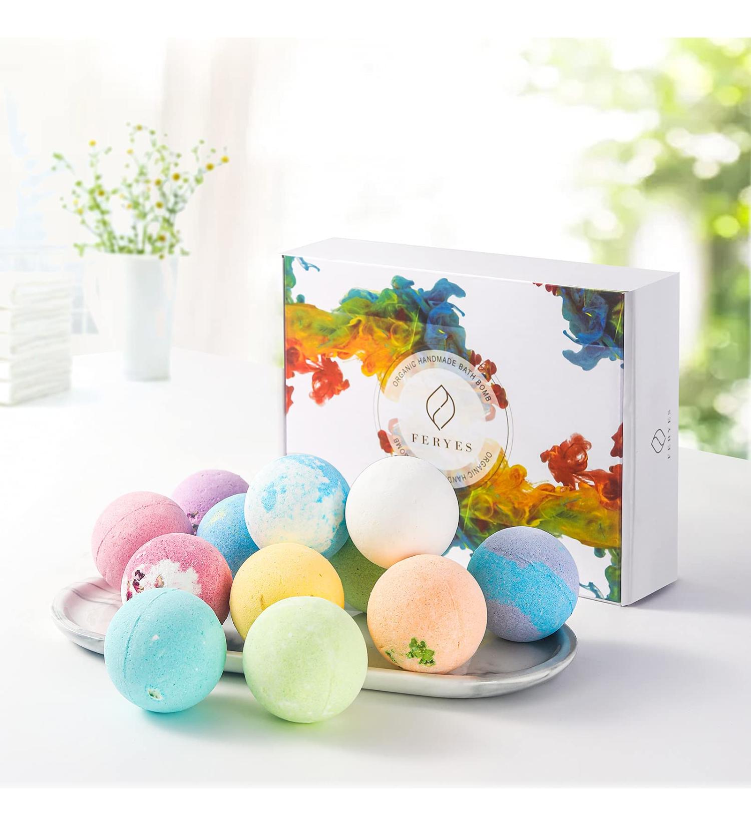 FERYES Therapeutic Bath Bomb Gift Set - 12 Fragrances - Handmade, Moisturizing, Natural & Organic - Colorful Bath Accessories - Ideal Gifts for Her - Buy Online on SooperMarket.com
