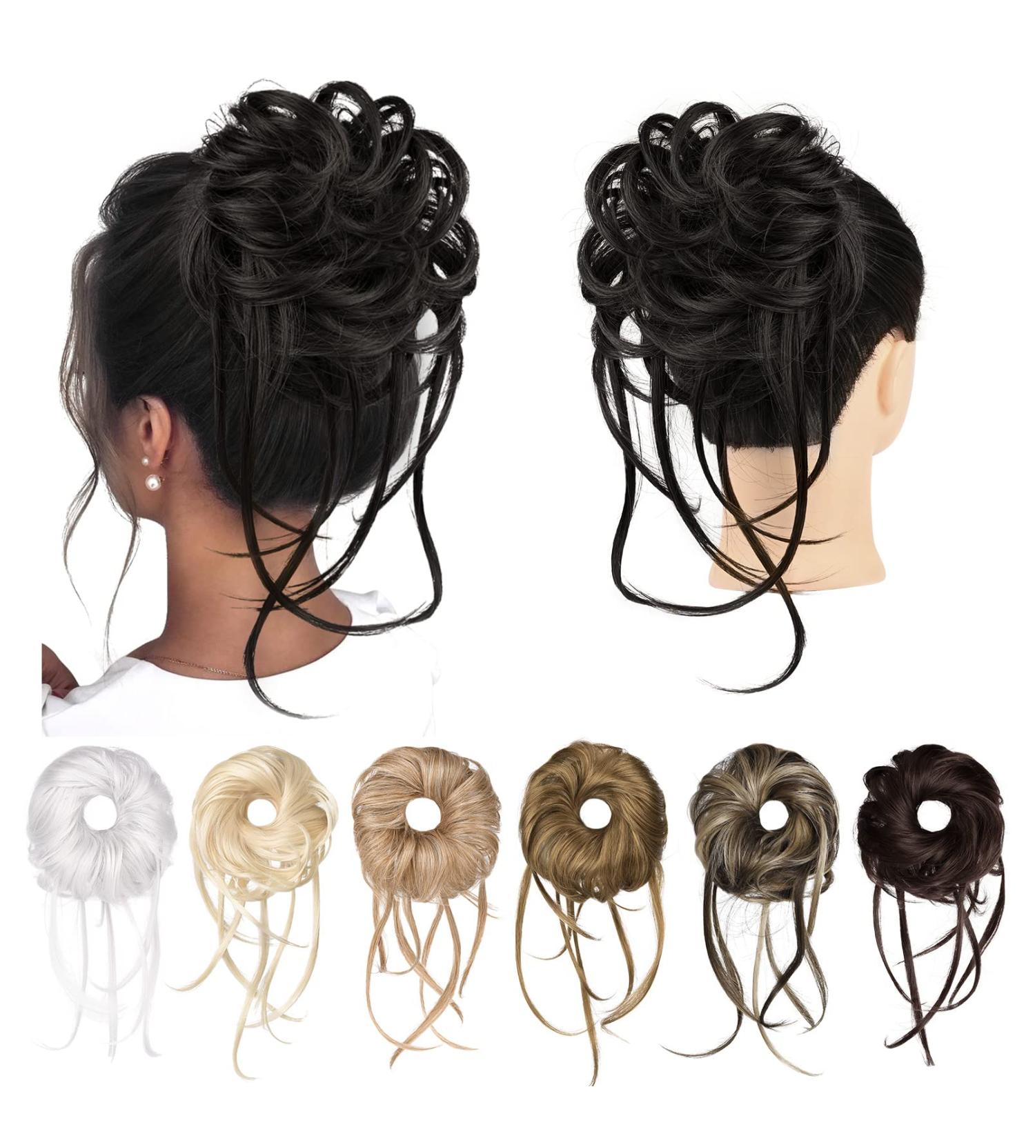 REECHO Messy Bun Hair Piece - Super Long Curly Wavy Updo Hair Extension in Black - Buy Online on SooperMarket.com