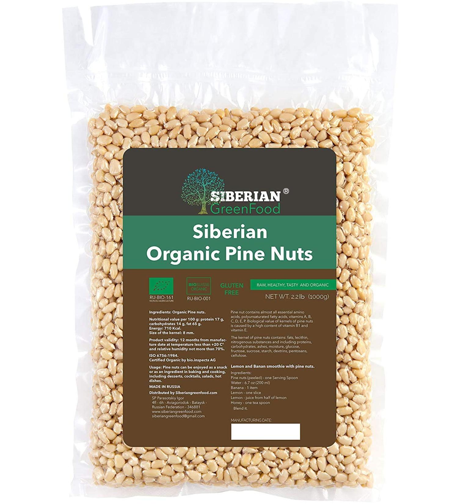 Organic Pine Nuts  Premium Quality 1000gr/35.3oz vacuum packed  European organic certificate. Pine nuts 35.3oz/2.2lb - Buy Online on SooperMarket.com