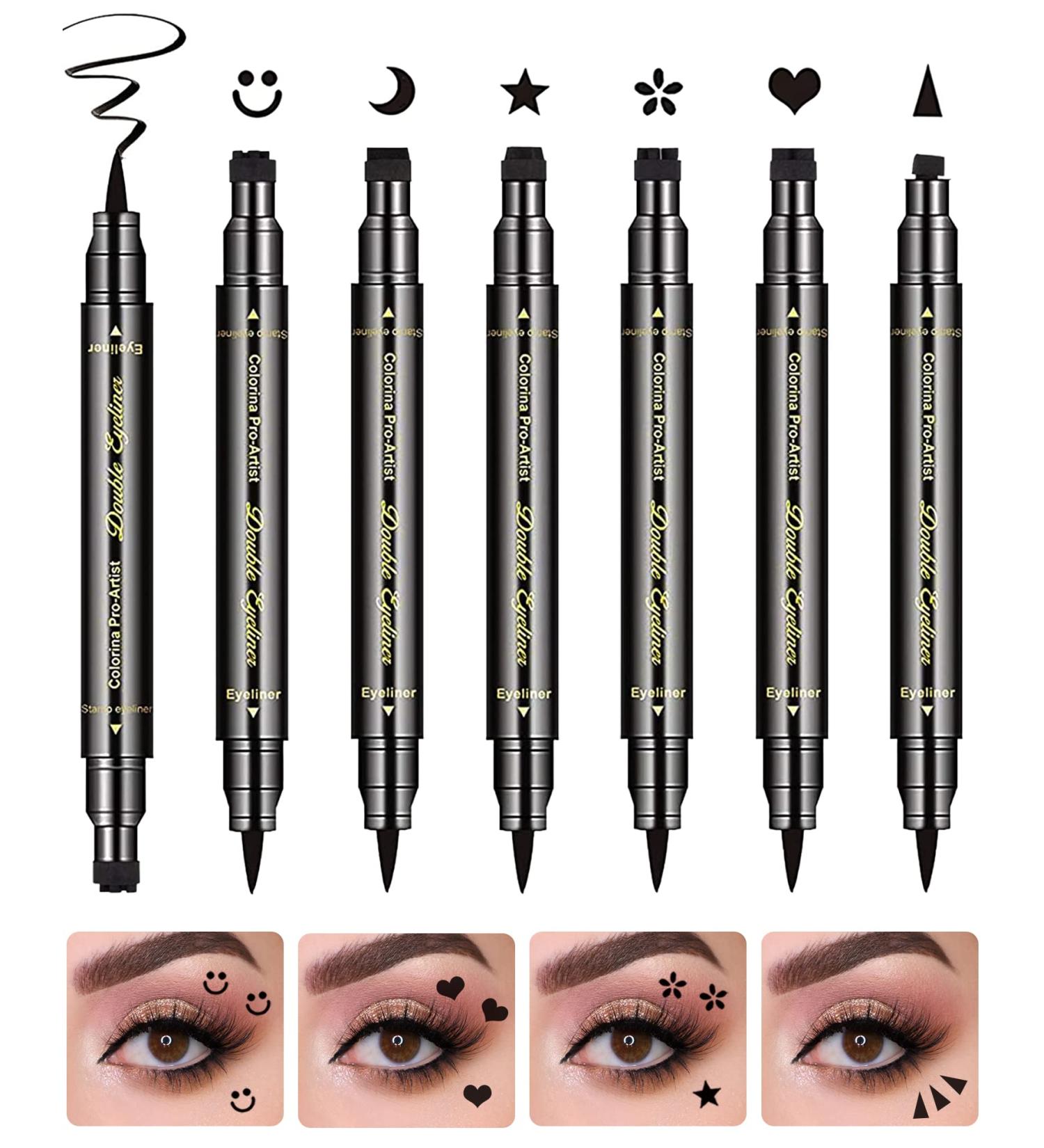 Enfuntins Eyeliner Stamp Set - 6 Pcs Double-Ended Liquid Eye Liner Pen, Waterproof & Smudge-Proof, Long-Lasting Tattoo Eye Makeup with Winged, Smiley, Star, Moon, Heart, and Flower Designs - Buy Online on SooperMarket.com